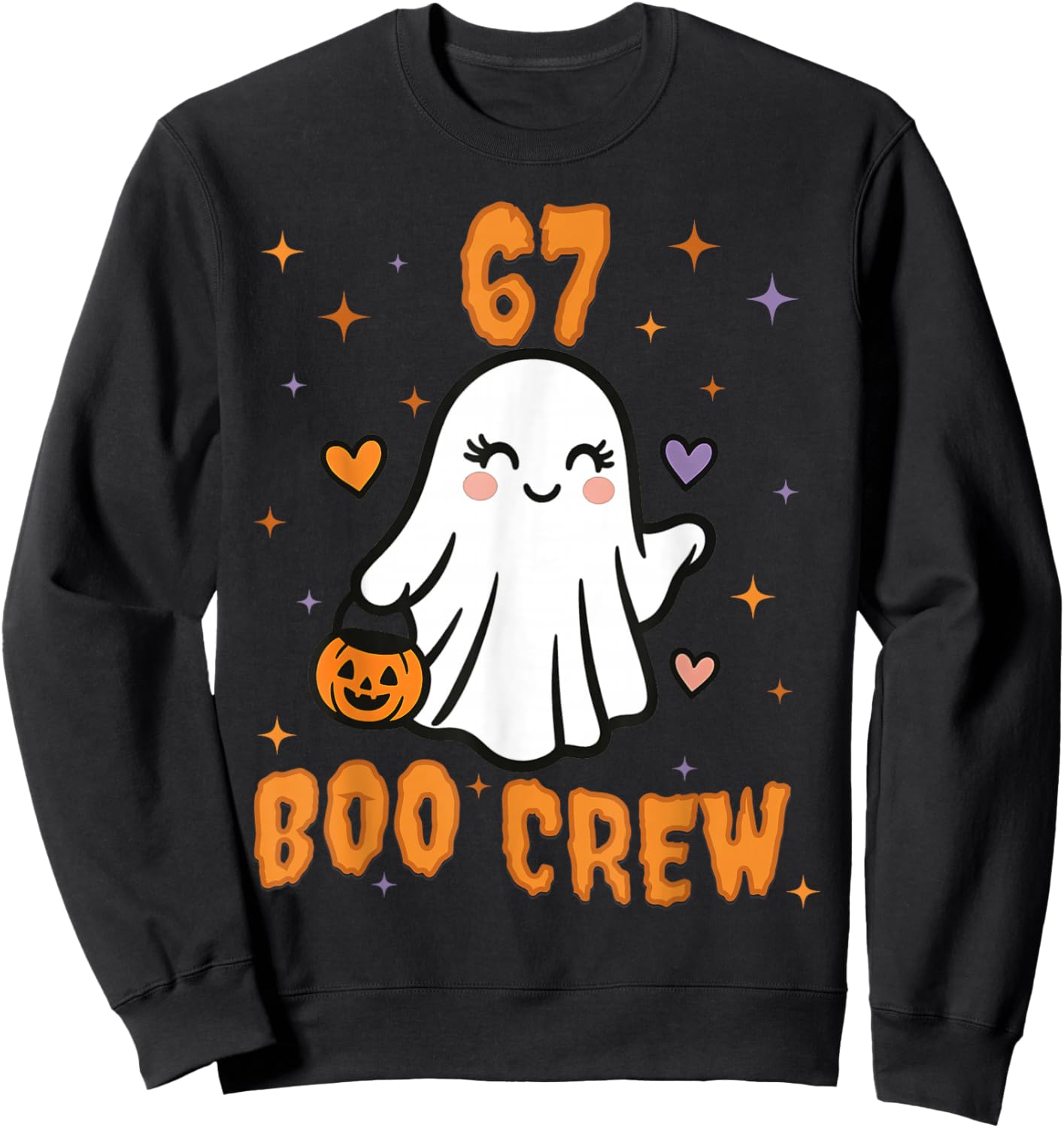 67 Halloween Ghost Boo Crew Matching Funny Brainrot Girls Sweatshirt - Sweatshirt | Black
