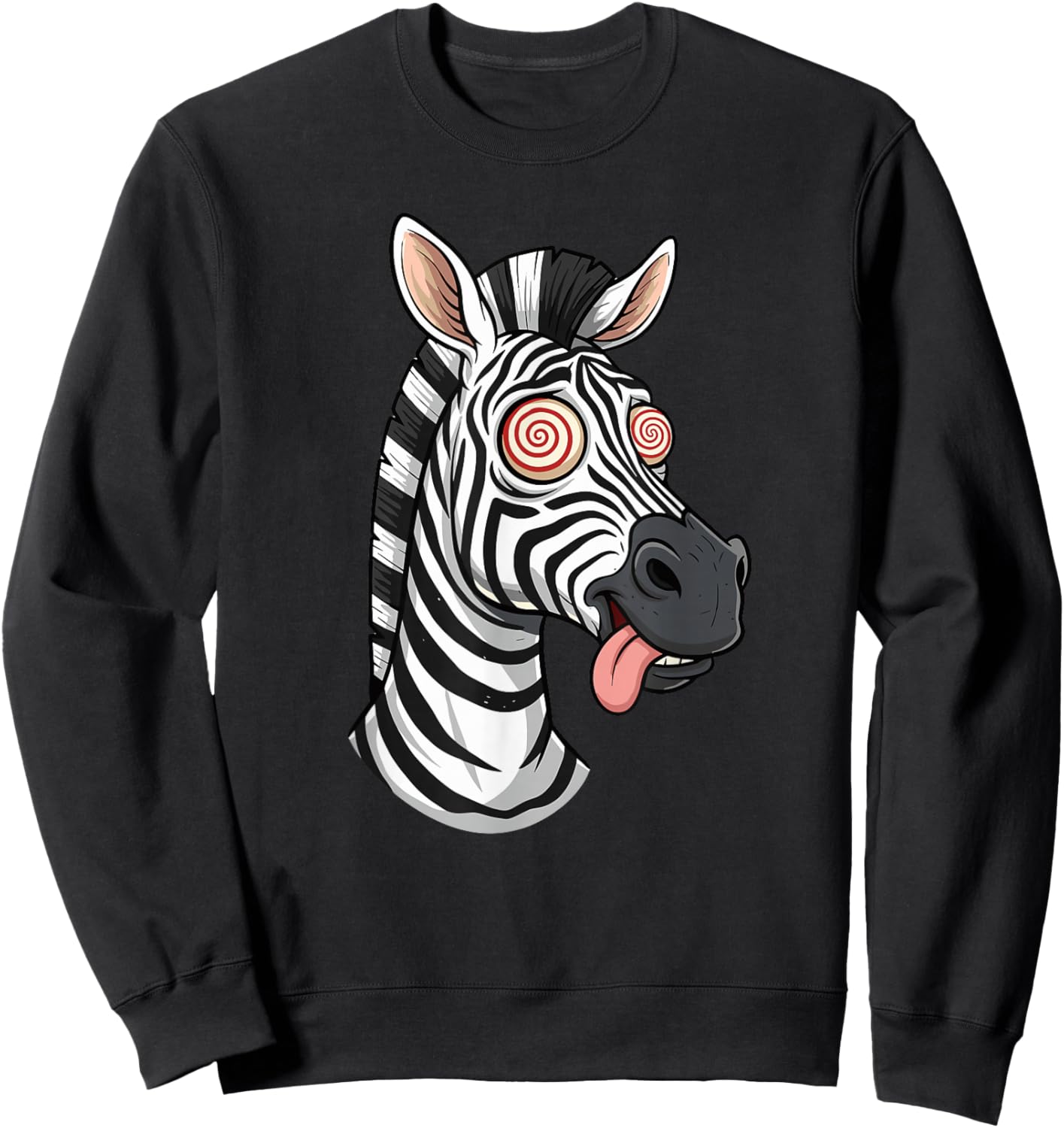 Crazy Zebra with Swirl Eyes Tongue Out Sweatshirt - Sweatshirt | Black