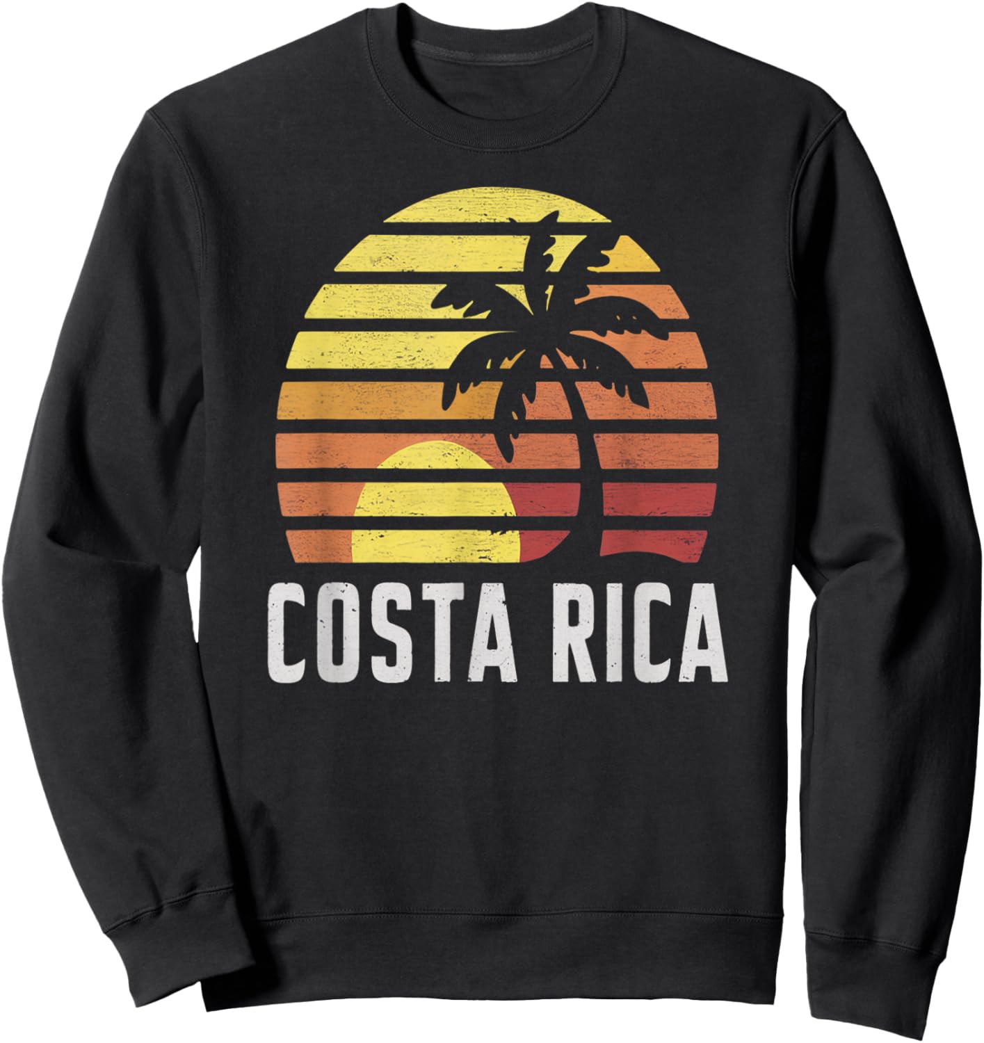 Costa Rica Retro Sunset Scene with Palm and Horizon Vibes Sweatshirt - Sweatshirt | Black