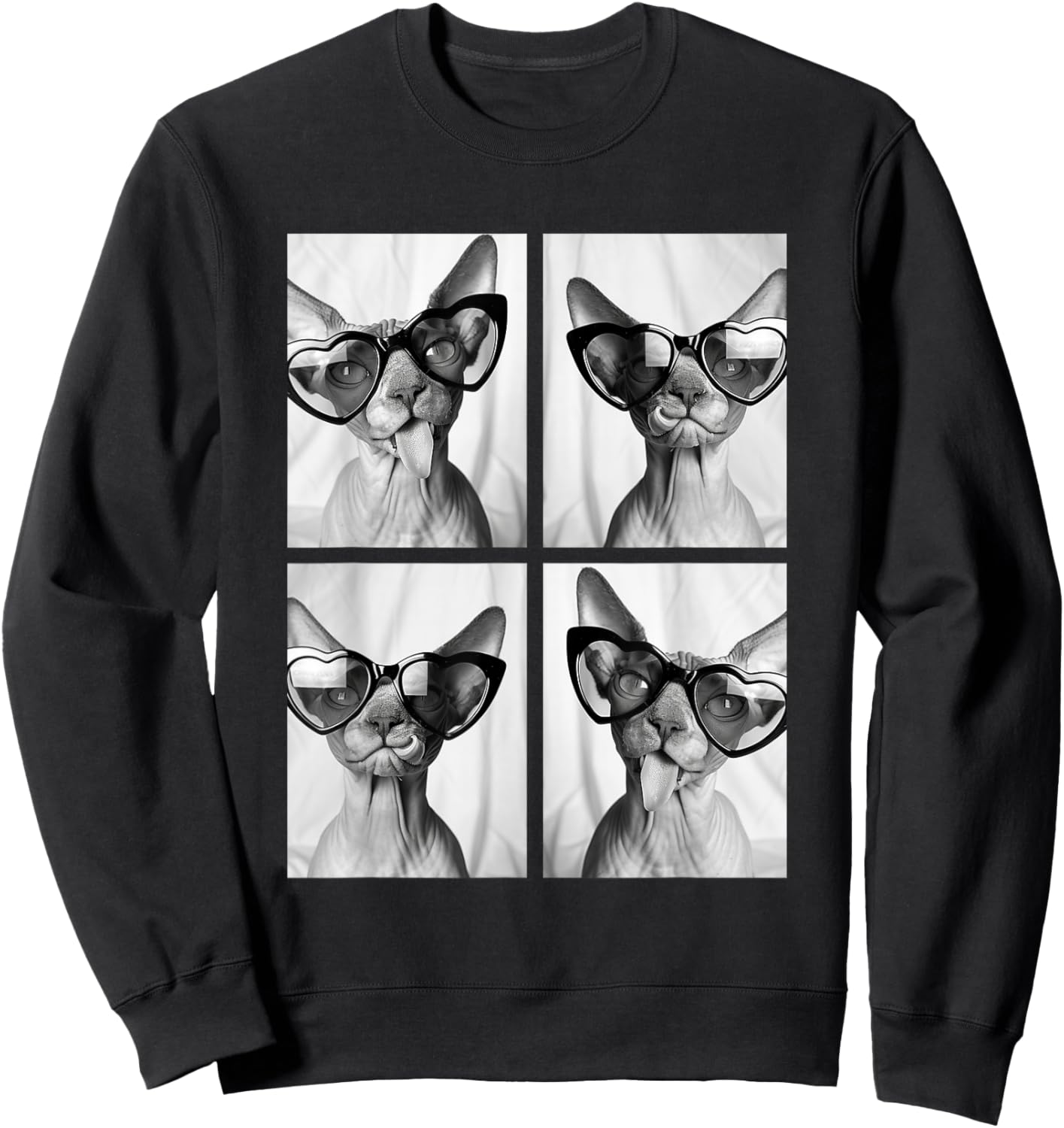 Sphynx Cats with Hearts Sunglasses Funny Valentine's Day Sweatshirt - Sweatshirt | Black