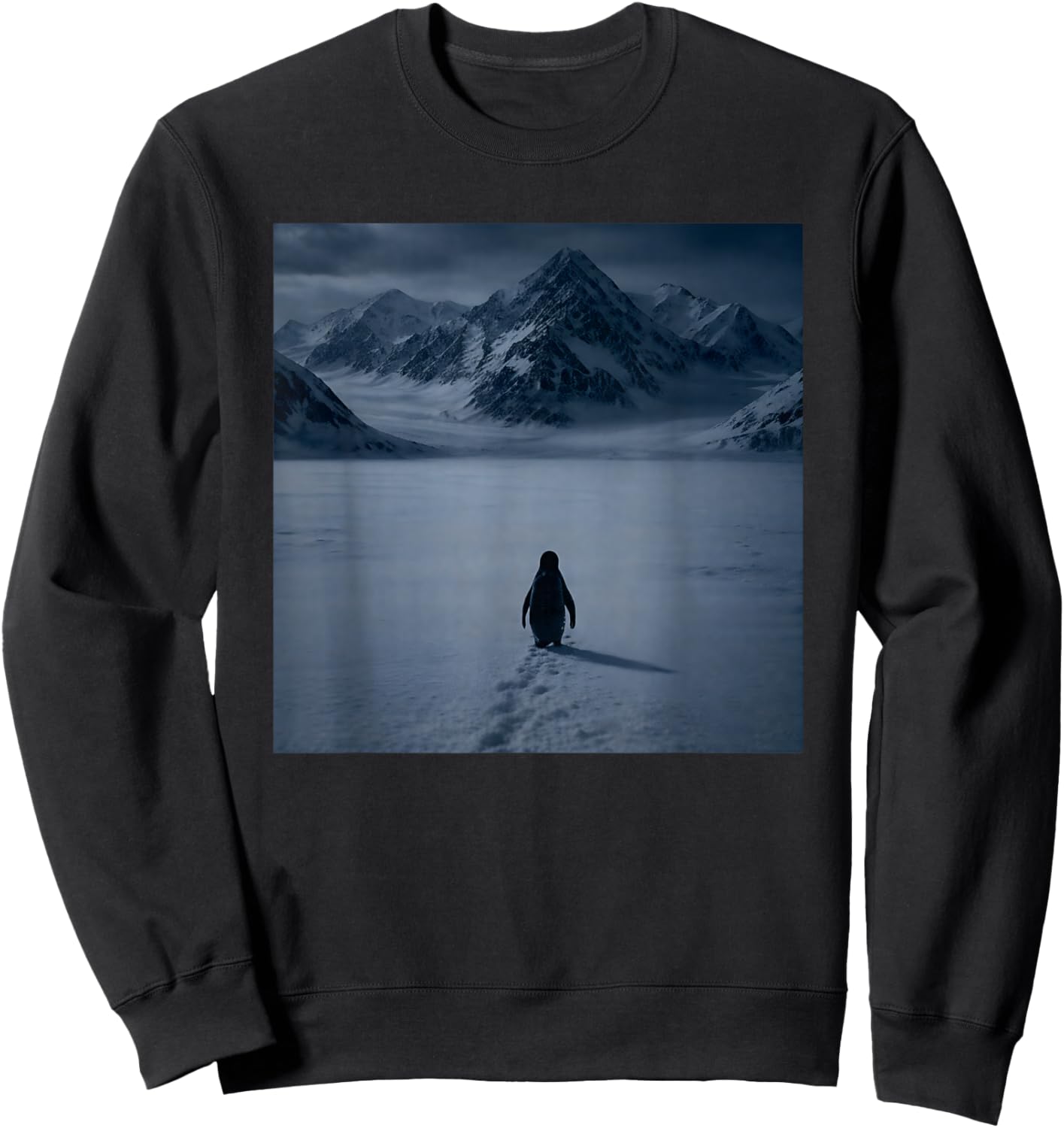 Nihilist Penguin Walking to The Mountains Meme Sweatshirt - Sweatshirt | Black