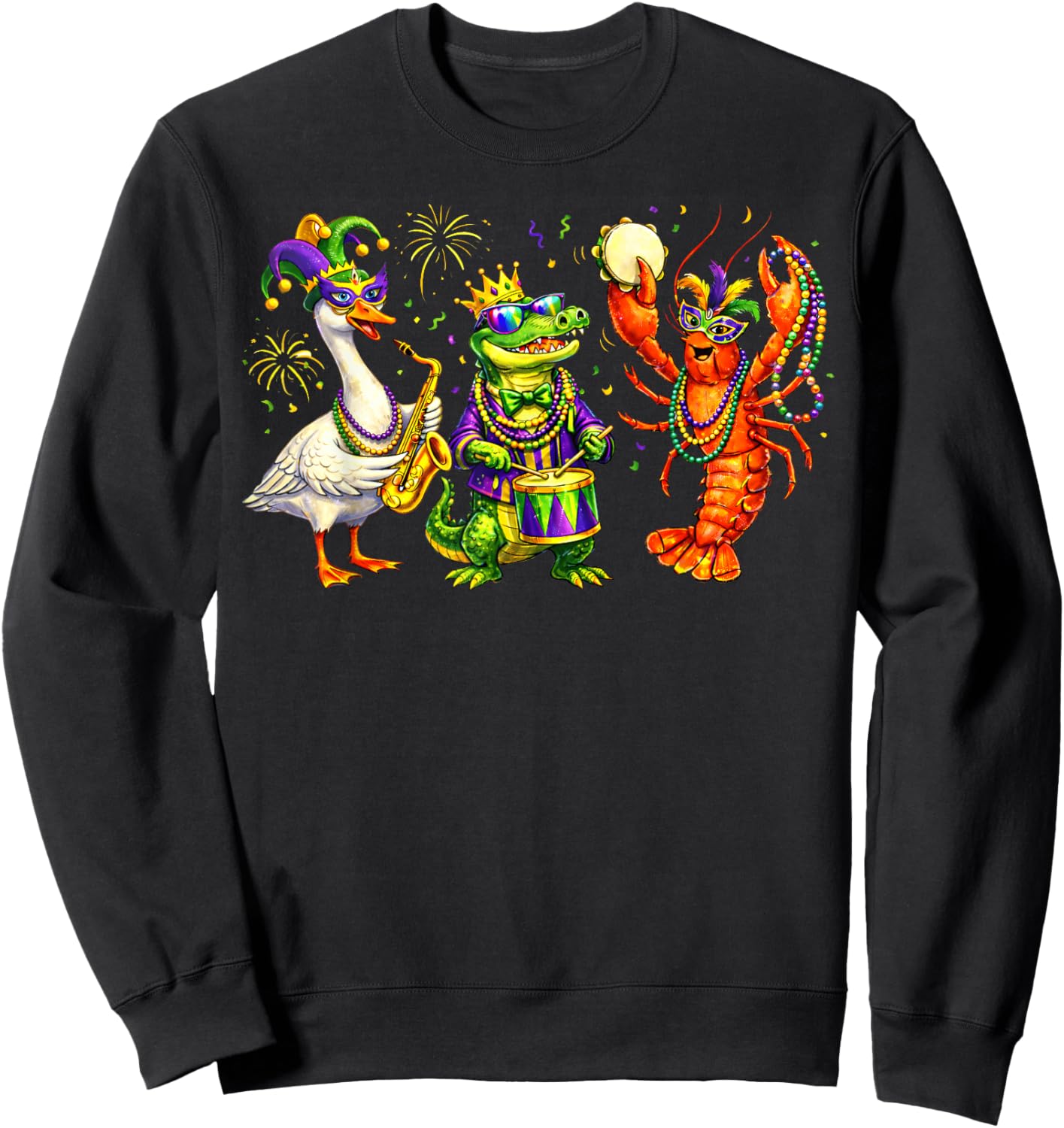 ABC Alligator Brown Pelican Crawfish Louisiana Mardi Gras Sweatshirt - Sweatshirt | Black
