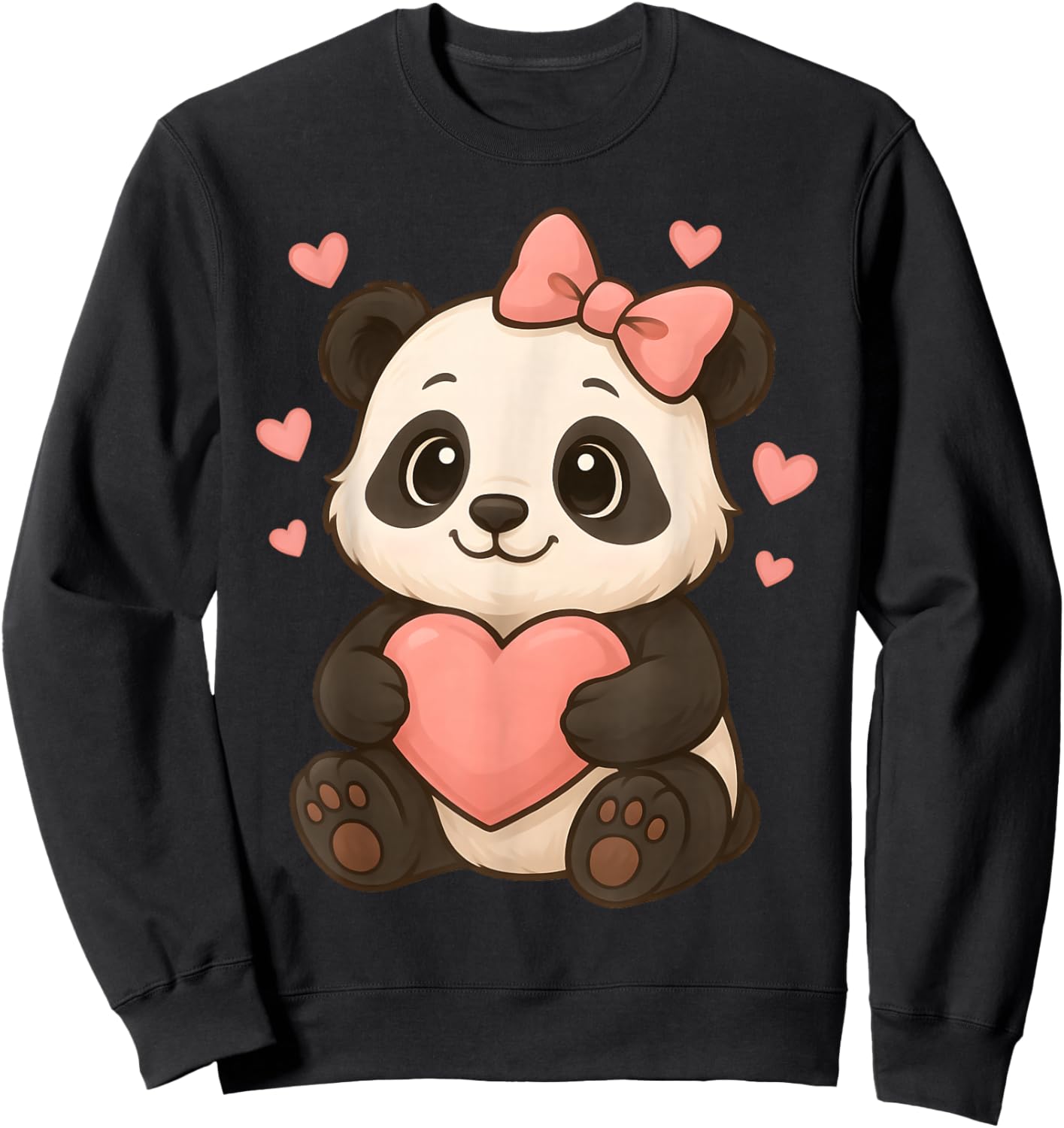 Panda with Heart and Bow Kawaii Graphic Women Girls Sweatshirt - Sweatshirt | Black