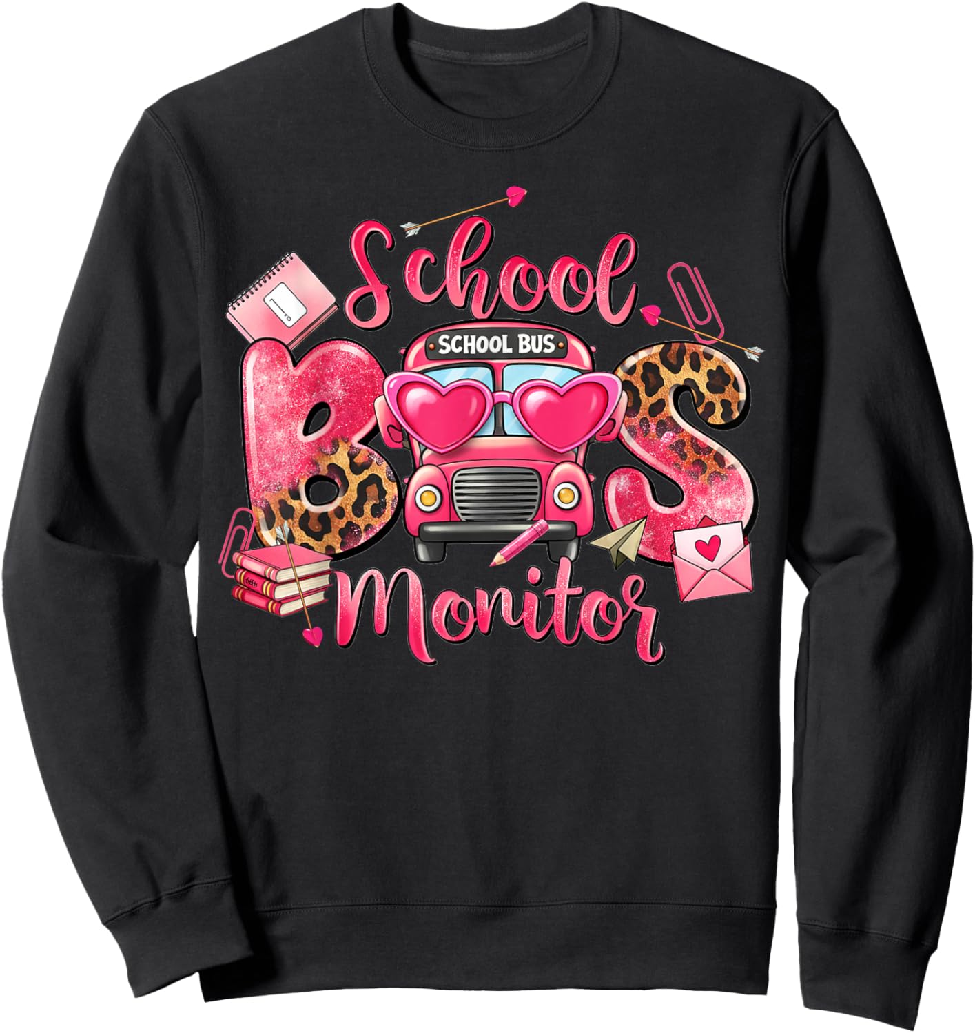 Leopard School Bus Monitor Bus Driver Valentines Student Sweatshirt - Sweatshirt | Black