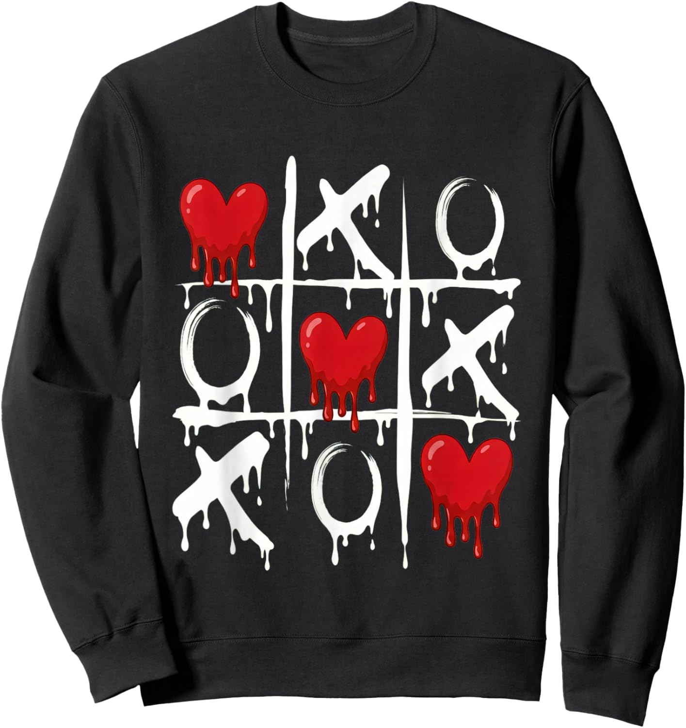 Valentine Tic Tac Toe Love Red Heart Cute Couple Romantic Sweatshirt - Sweatshirt | Black
