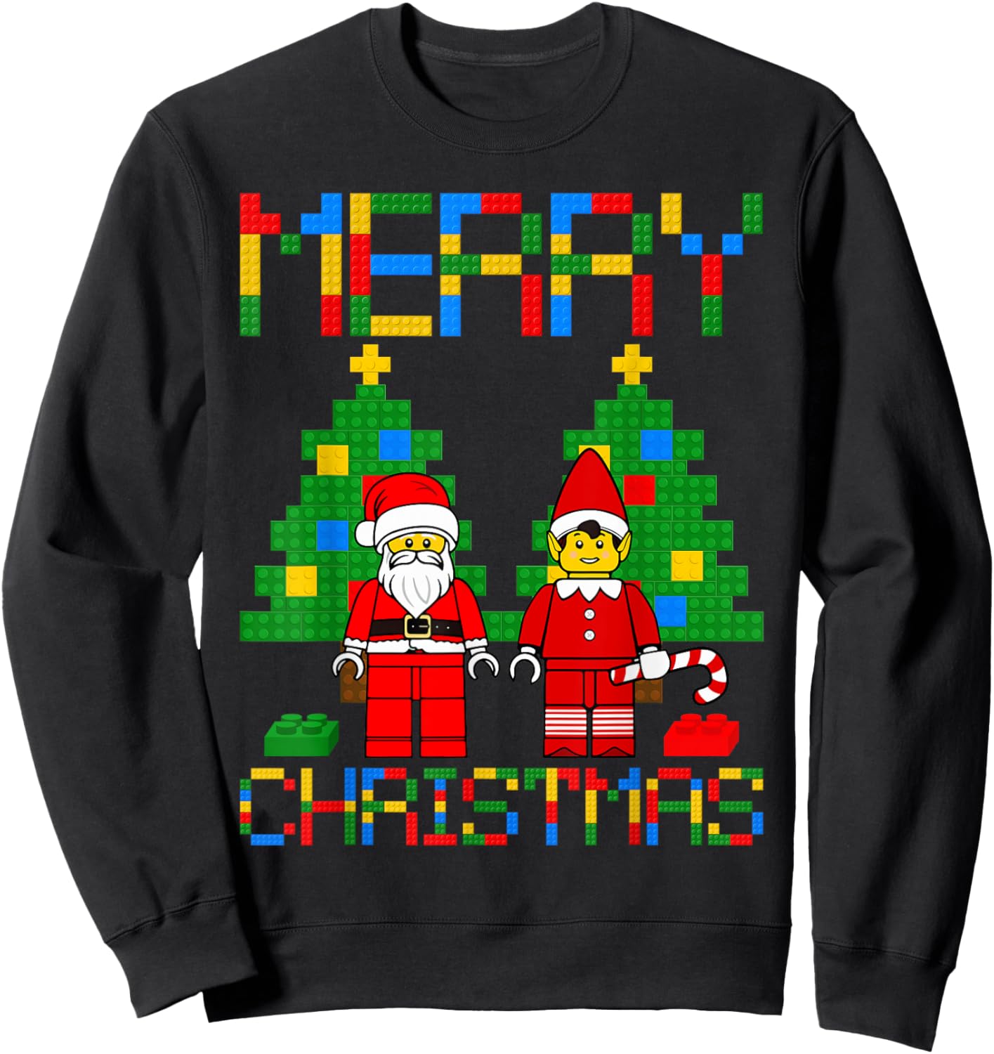 Merry Christmas Blocks Building Christmas Tree & Santa Kids Sweatshirt - Sweatshirt | Black