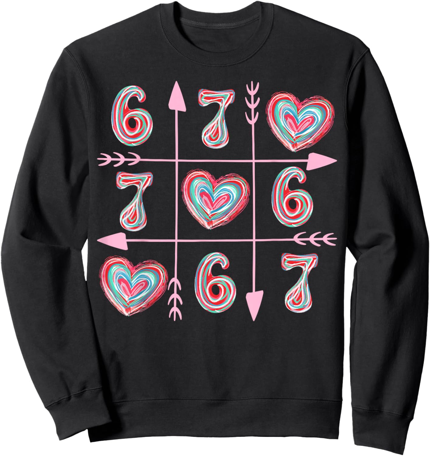 Valentine Six Seven 67 Meme Heart Boy Girl Colorful Sweatshirt - Sweatshirt | Black