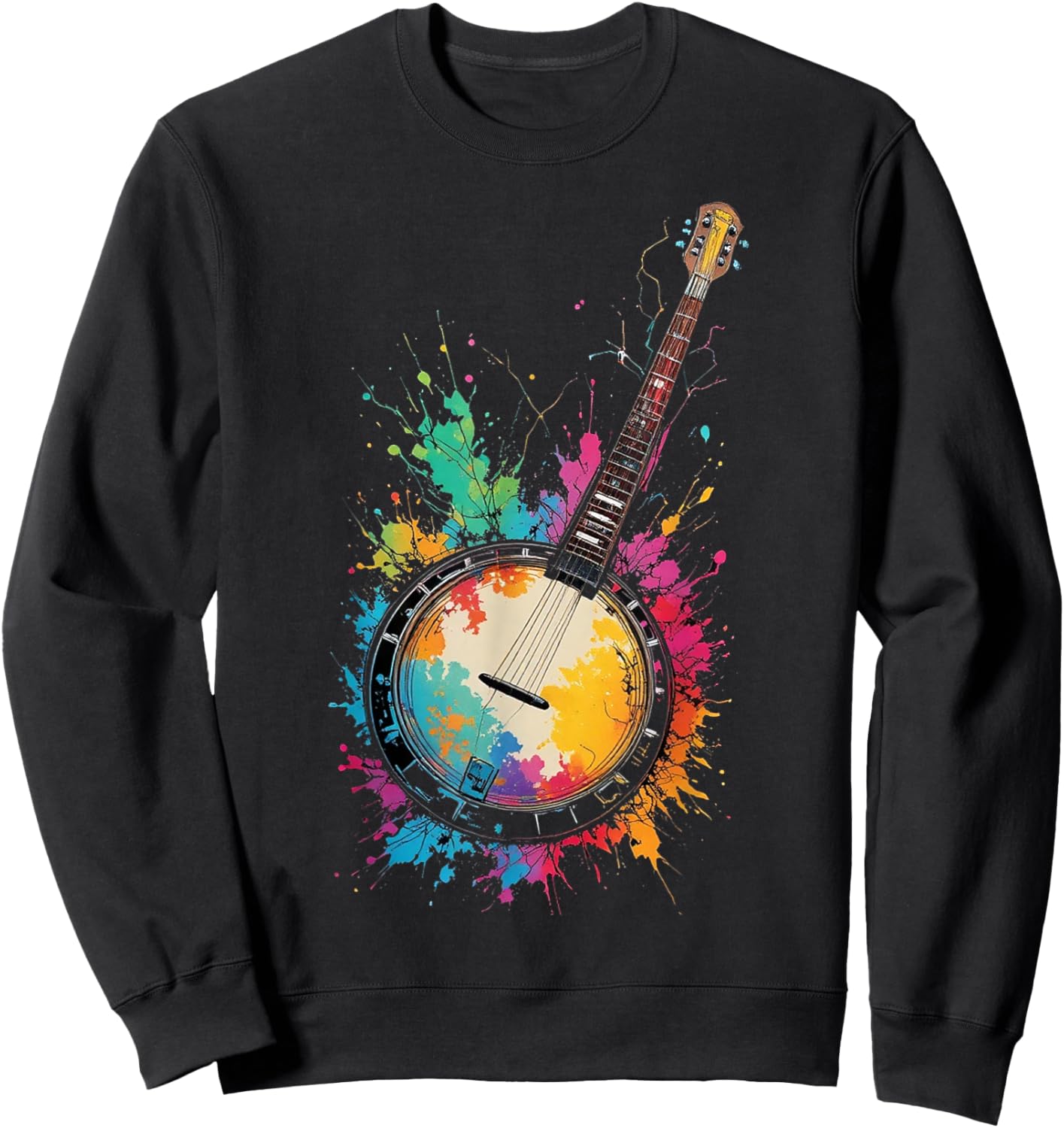 Colorful Bluegrass Banjo Color Splashes Music Lover Sweatshirt - Sweatshirt | Black