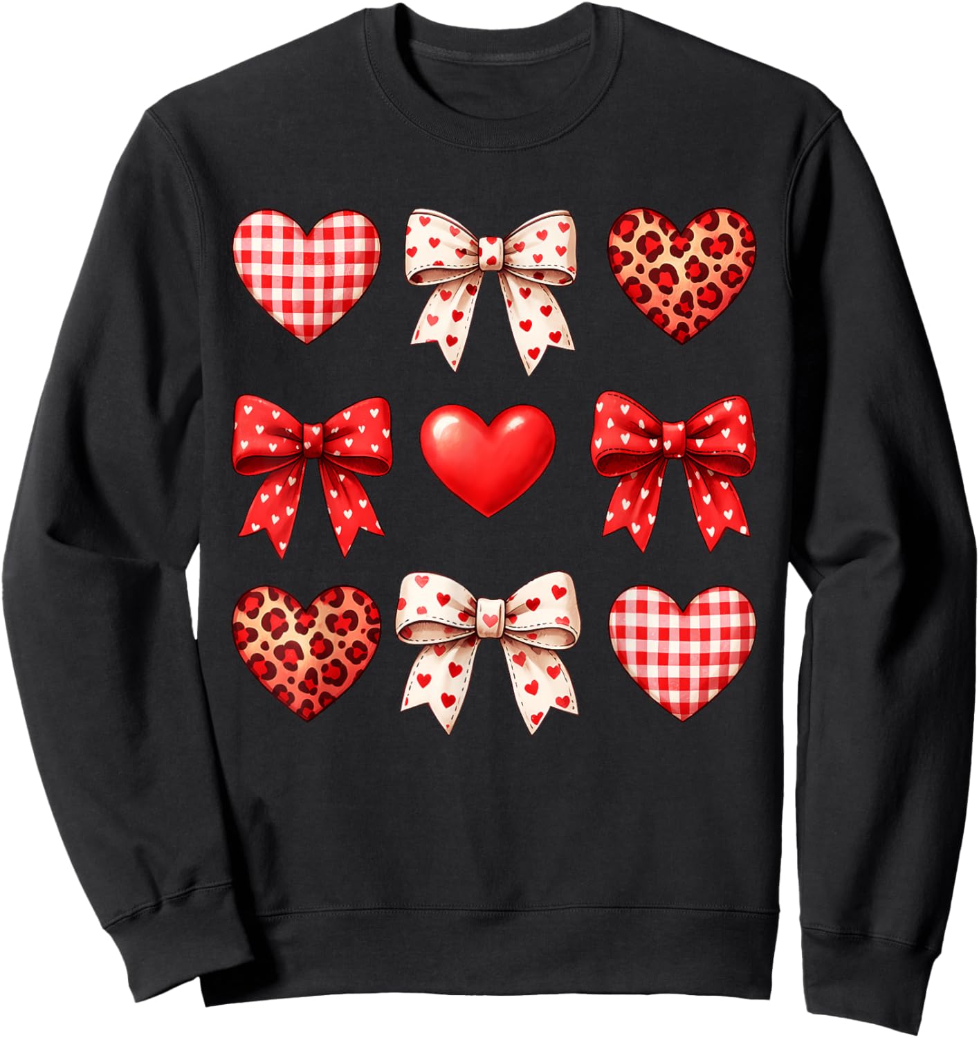 Cute Girls Women Valentines Heart Coquette Bow Kids Teens Sweatshirt - Sweatshirt | Black