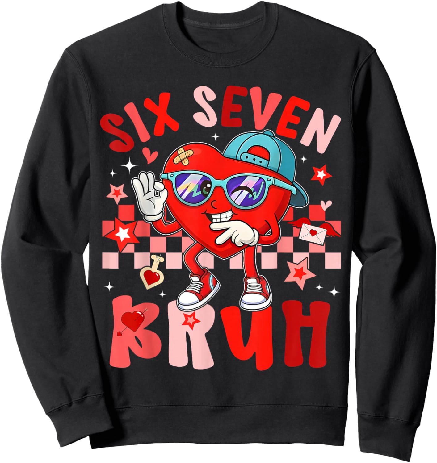 Valentine 67 Meme Six Seven Bruh Heart 6 7 Boys Kids Sweatshirt - Sweatshirt | Black