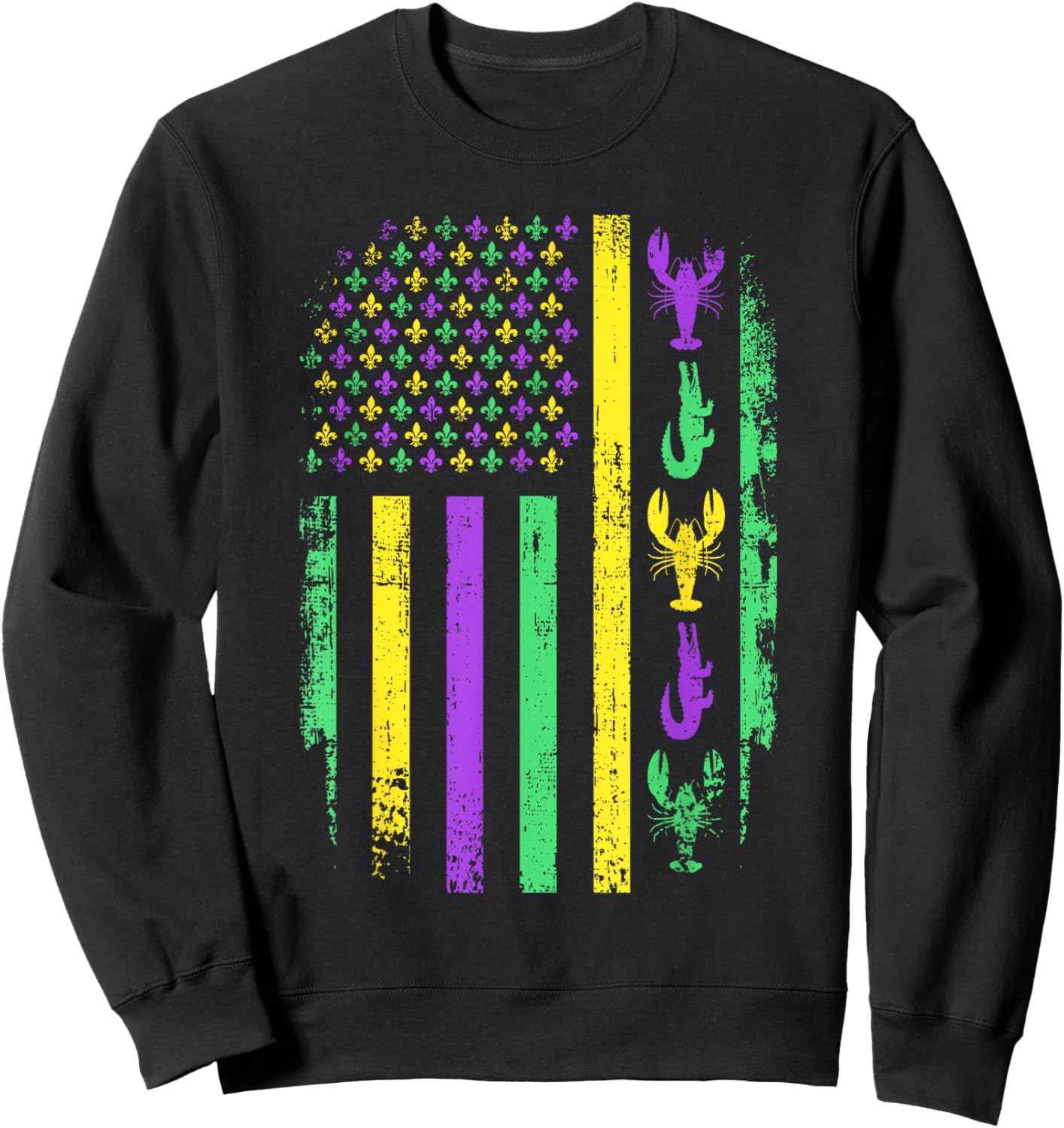 Carnival Mardi Gras American Flag Crawfish Alligator Parade Sweatshirt - Sweatshirt | Black