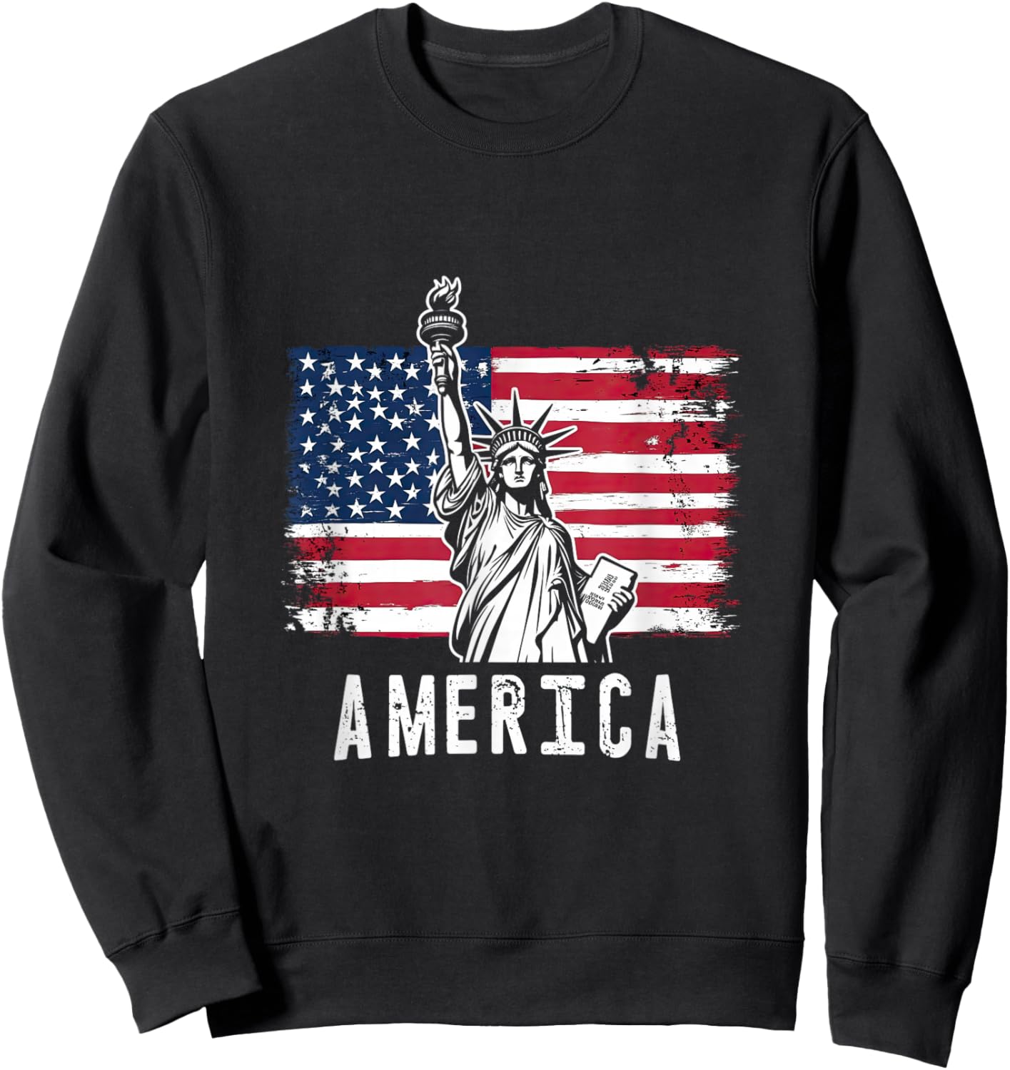 America Flag with Statue of Liberty Vintage Art Sweatshirt - Sweatshirt | Black