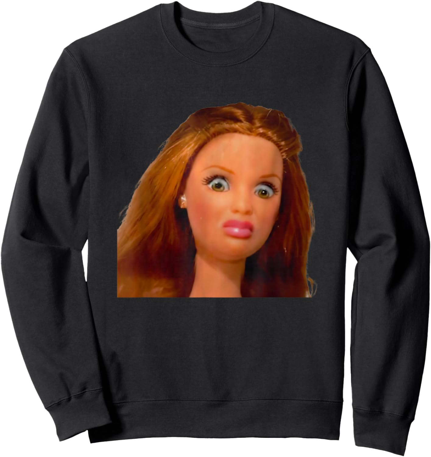 New Funny Distressed Doll Face Meme Sweatshirt - Sweatshirt | Black