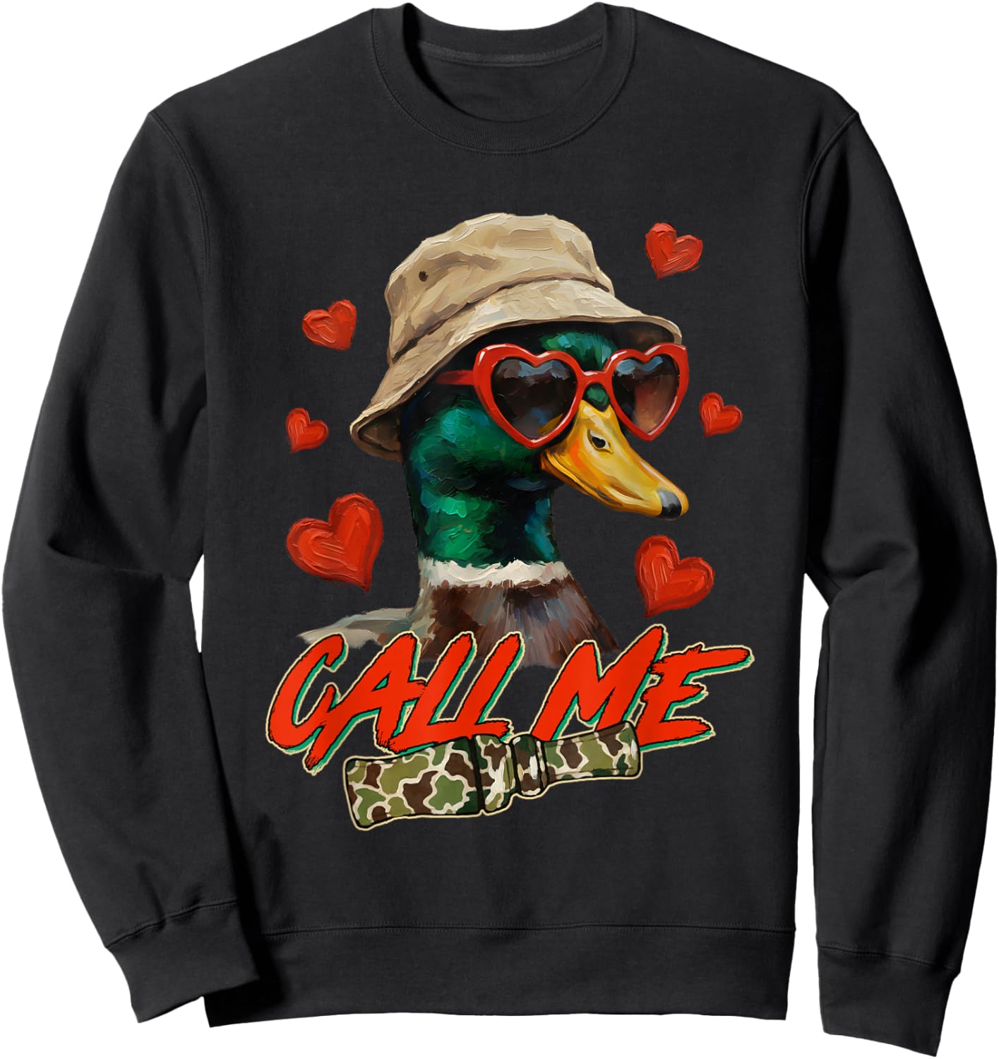 Valentine's Day Mallard Duck Hunting Hunter Camo Calls Me Sweatshirt - Sweatshirt | Black