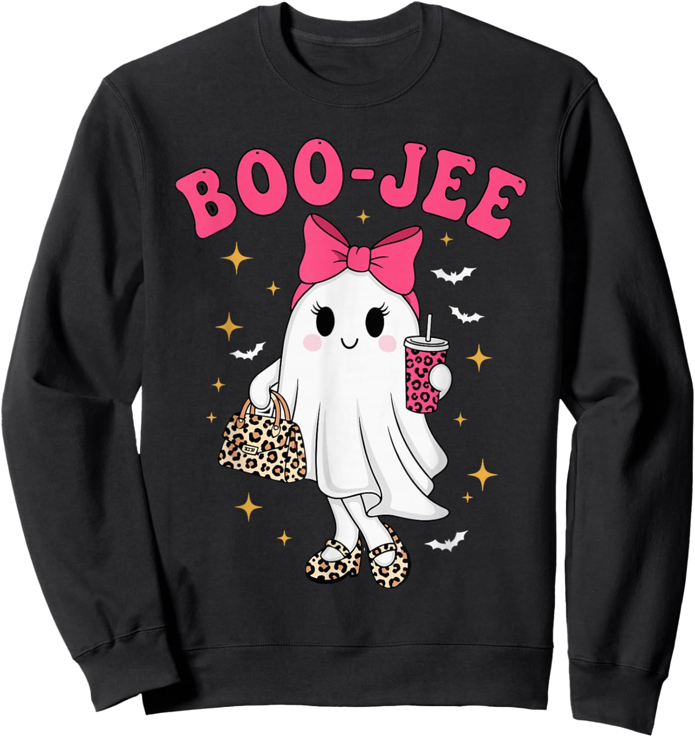 Coquette Leopard Ghost Coffee Boo-JEE Halloween Sweatshirt - Sweatshirt | Black
