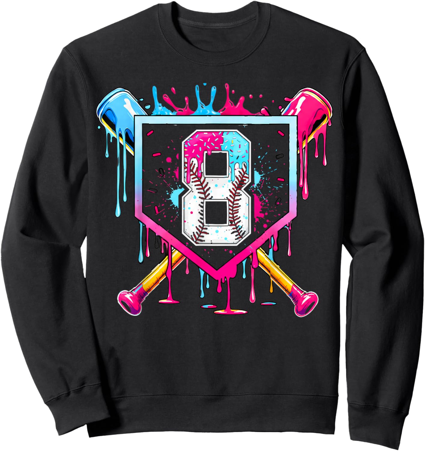 8th Birthday Boys Baseball Ice Cream Drip Boys Baseball Sweatshirt - Sweatshirt | Black