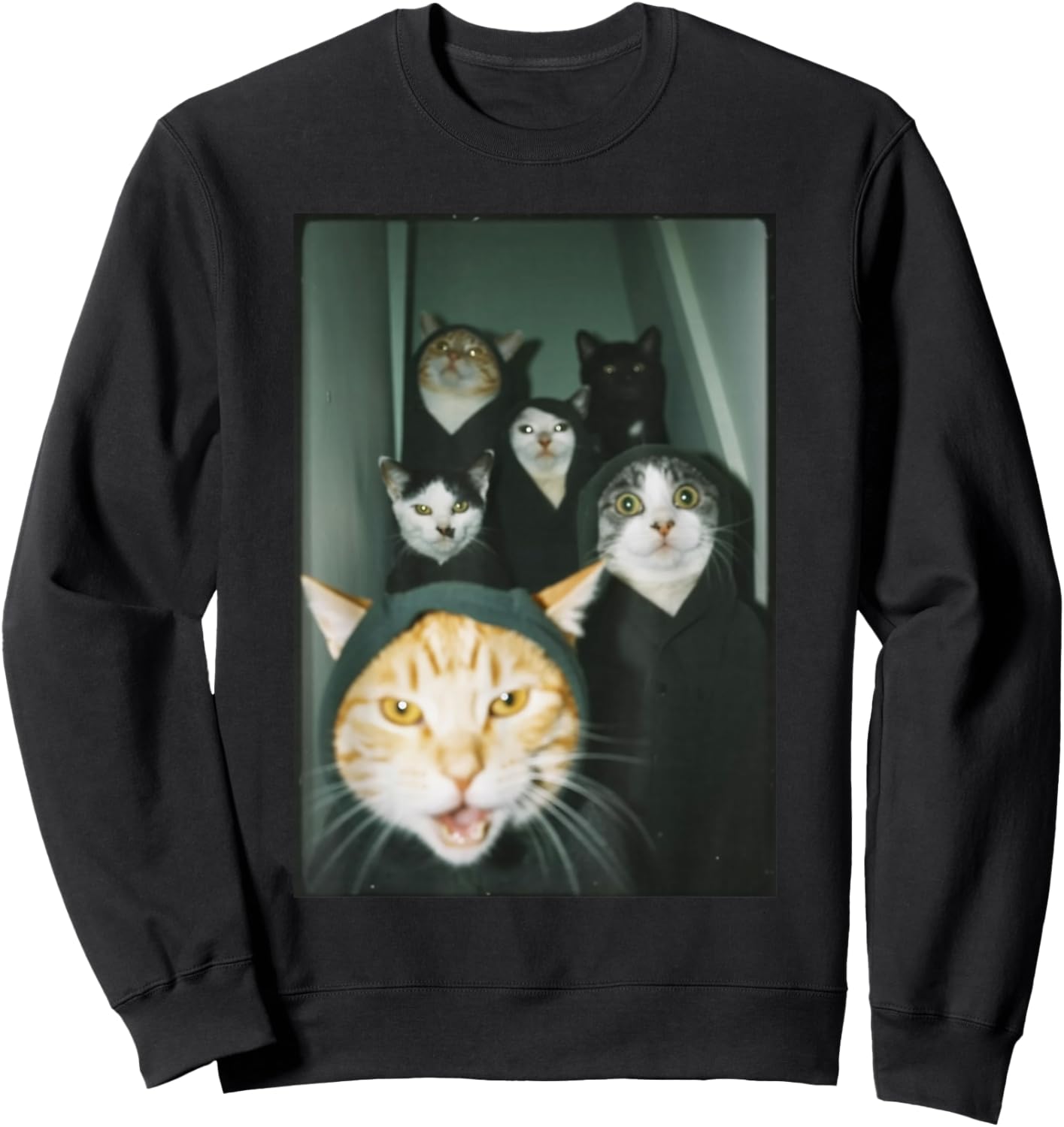 Gangster Cats Cat Selfie Cat Lovers Funny Cat Memes Brainrot Sweatshirt - Sweatshirt | Black