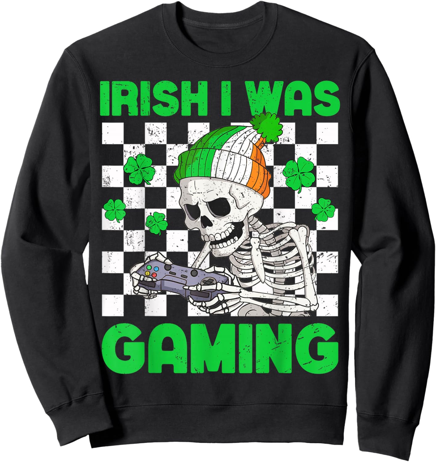 Irish I was Gaming Boys St Patricks Day Skeleton Gamer Sweatshirt - Sweatshirt | Black