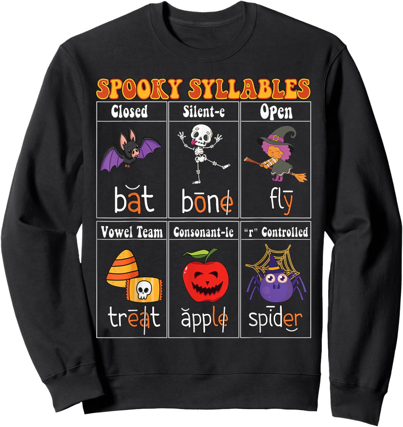 Spooky Syllables Teacher Funny Halloween Educational Kids Sweatshirt - Sweatshirt | Black