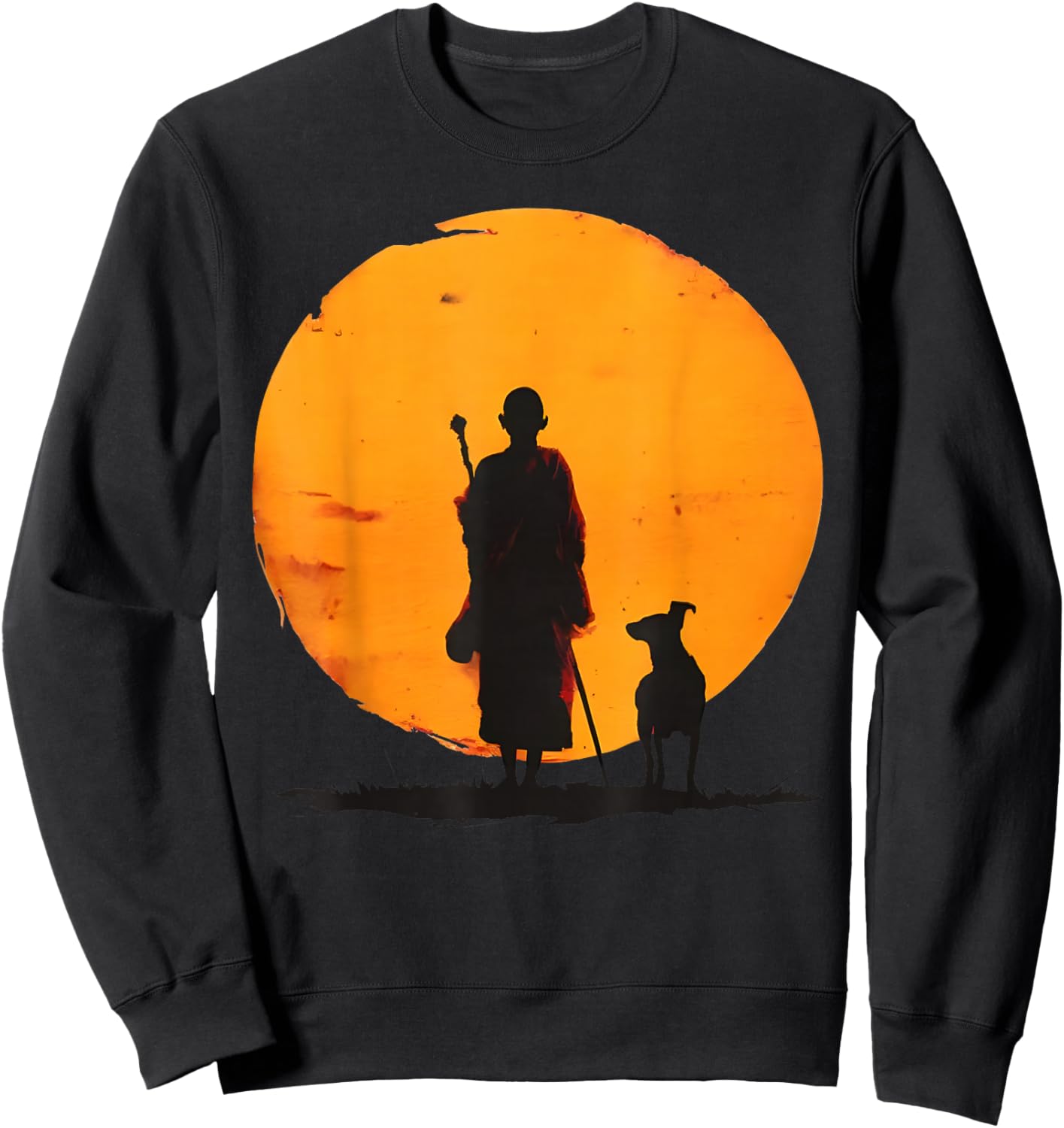 Peace Walking Monks and Dog Minimalist Zen Art Sweatshirt - Sweatshirt | Black