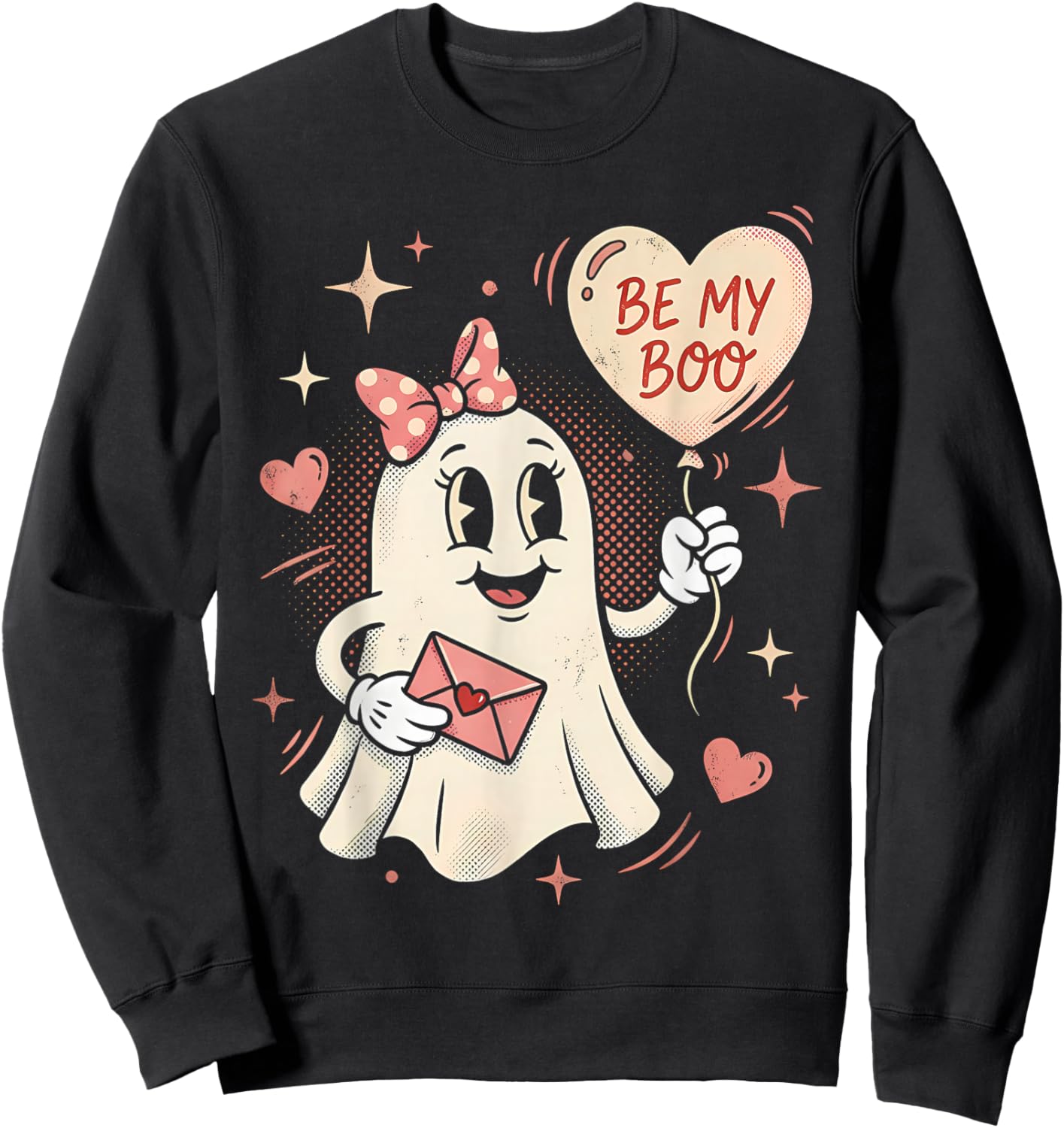Be My Boo Ghost Heart Balloon Valentine Love Letter Sweatshirt - Sweatshirt | Black