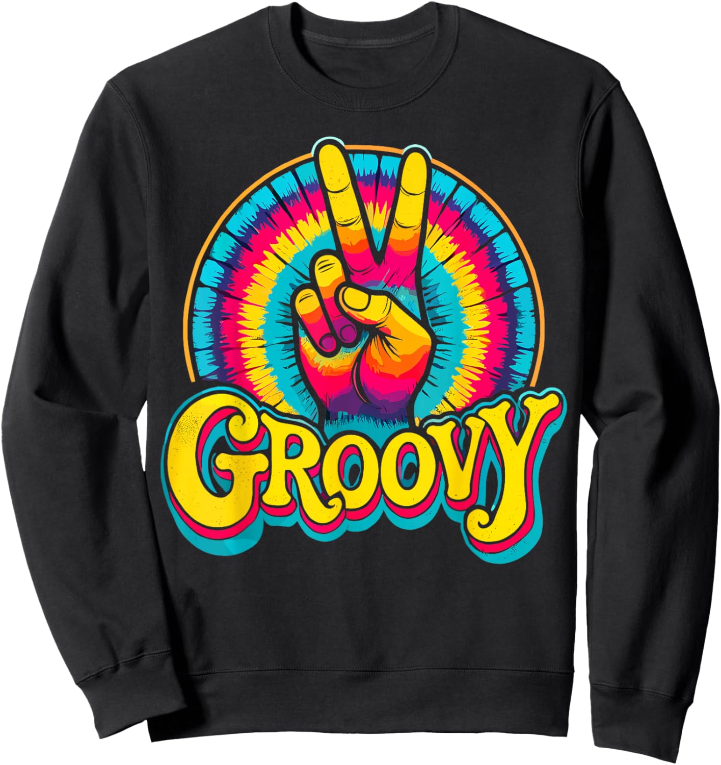 Groovy Peace Sign Hippie Retro Tie Dye Sweatshirt - Sweatshirt | Black