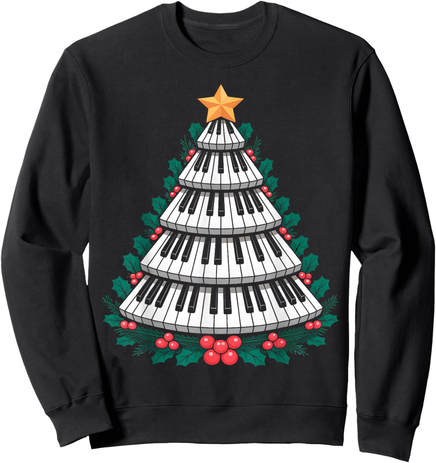 Christmas Piano Keyboard Tree Musician Sweatshirt - Sweatshirt | Black