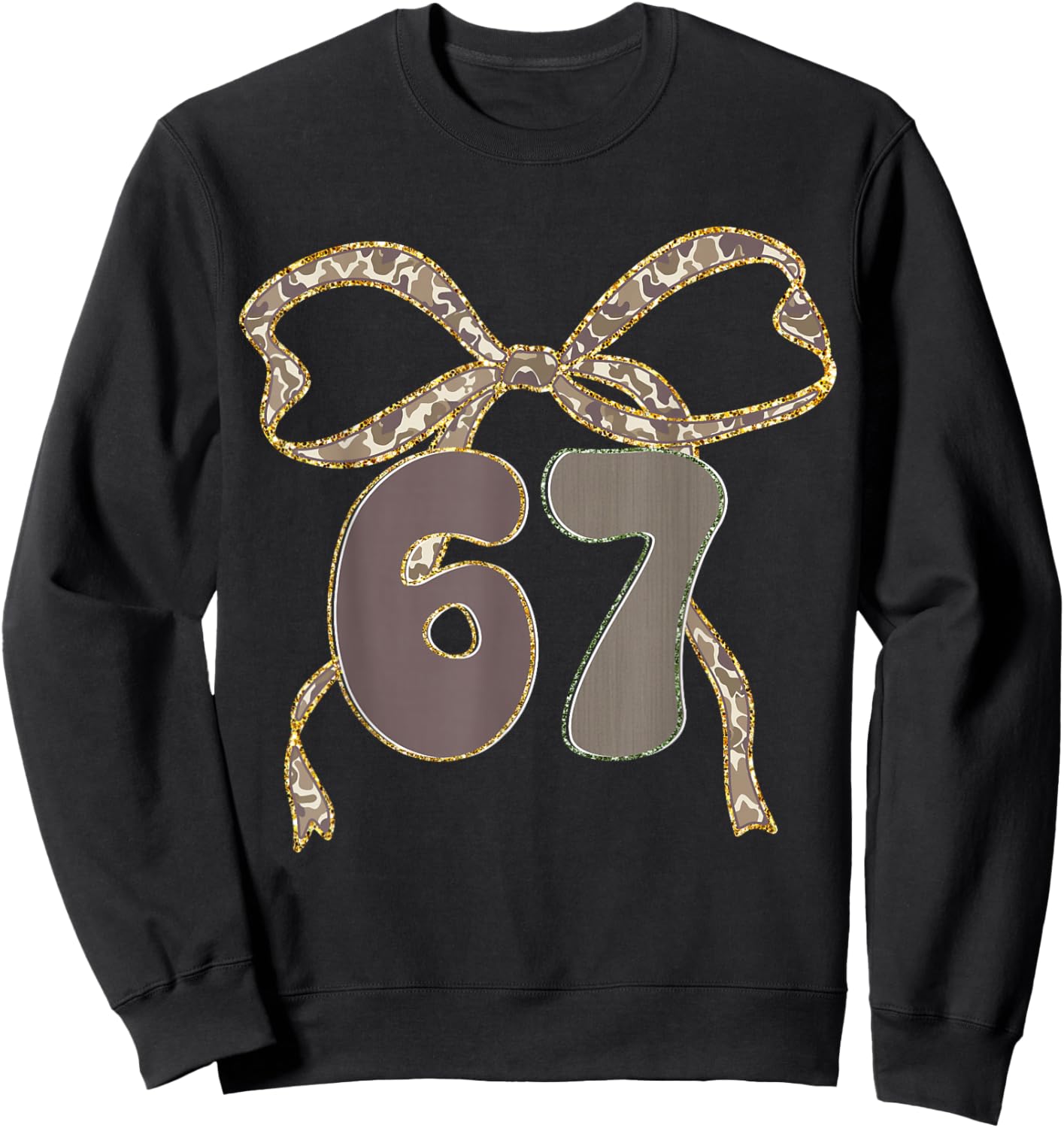 Six Seven Coquette Girl Bow Camo Meme 67 Funny Number Slang Sweatshirt - Sweatshirt | Black