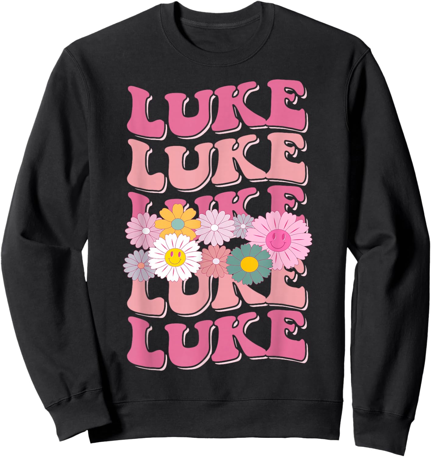 Girl Retro Luke First Name Personalized Groovy 80's Sweatshirt - Sweatshirt | Black