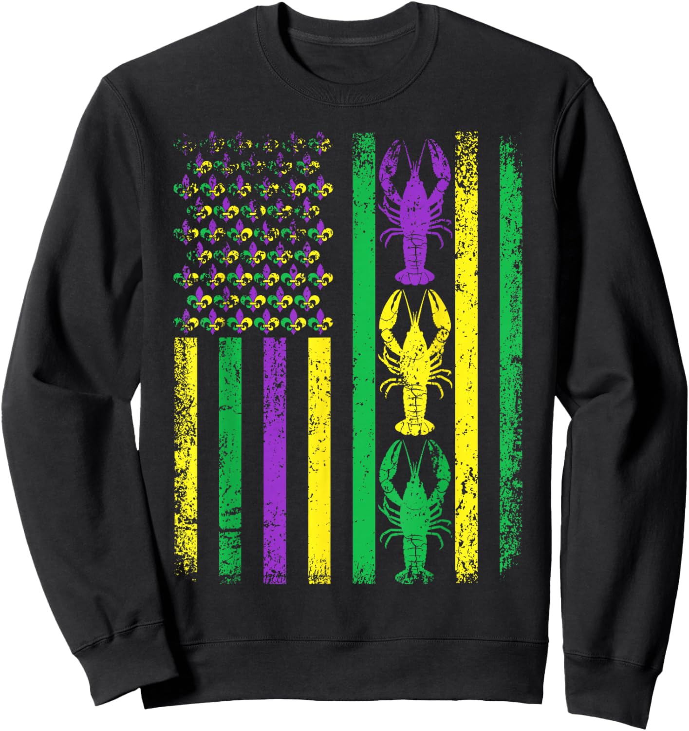 Retro Mardi Gras USA American Flag Crawfish Parade Men Women Sweatshirt - Sweatshirt | Black