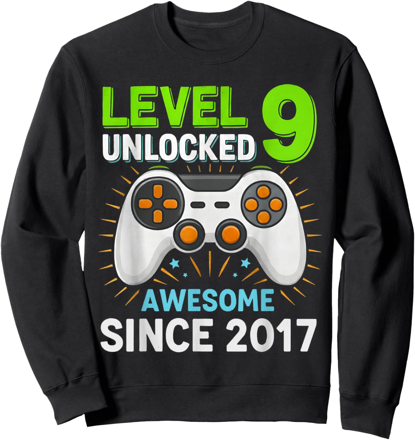 Level 9 Unlocked Awesome Since 2017 Gaming Birthday 9th Boys Sweatshirt - Sweatshirt | Black