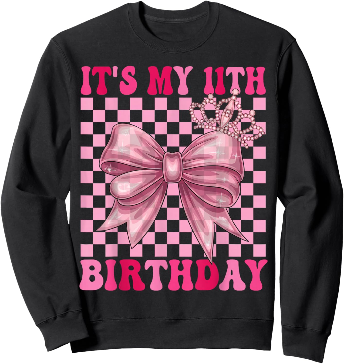 11th Birthday Girl Coquette Bow 11 Year Old Party Girl Sweatshirt - Sweatshirt | Black