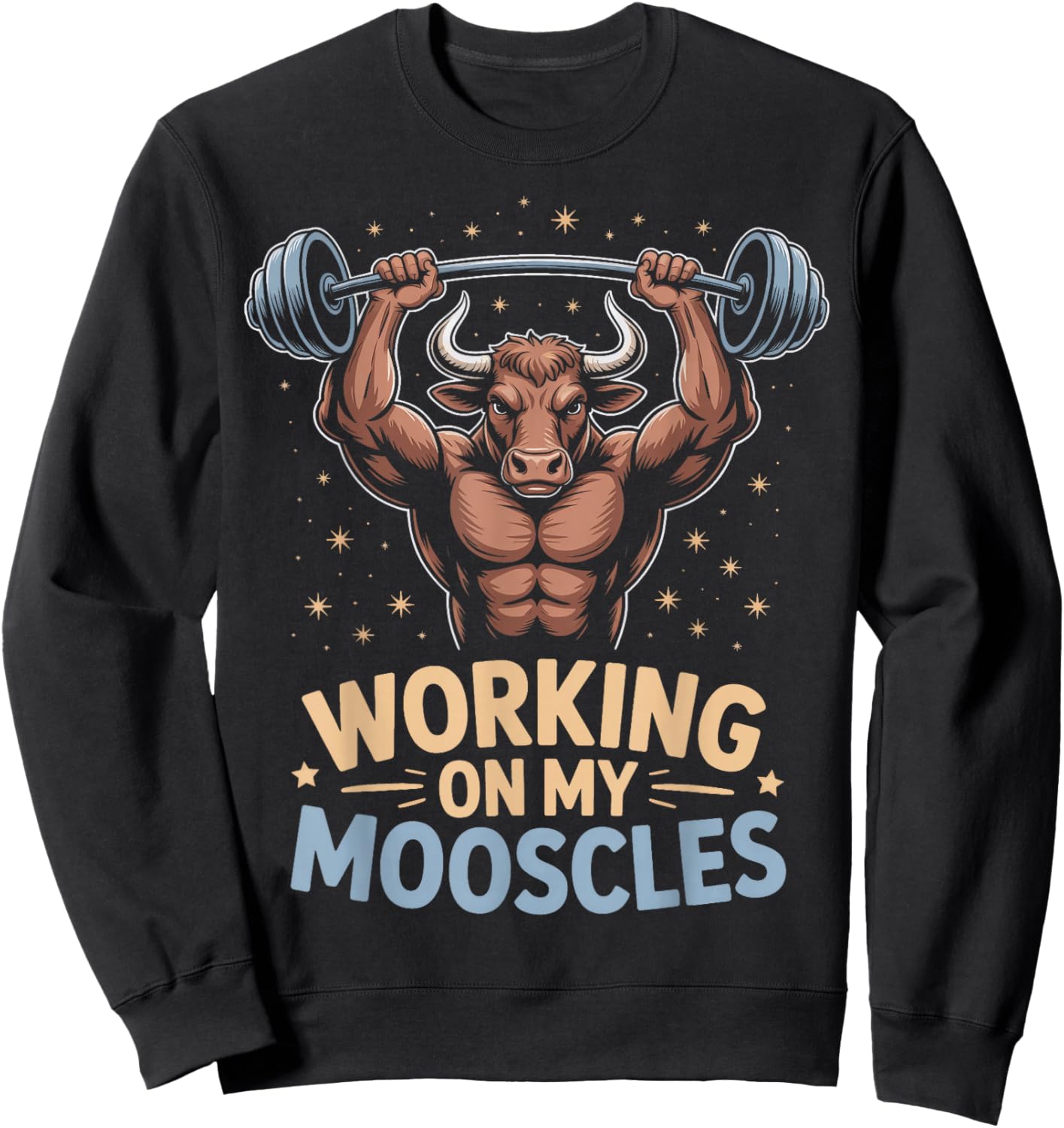 Working On My Mooscles Gym Cow Fitness Lift Sweatshirt - Sweatshirt | Black