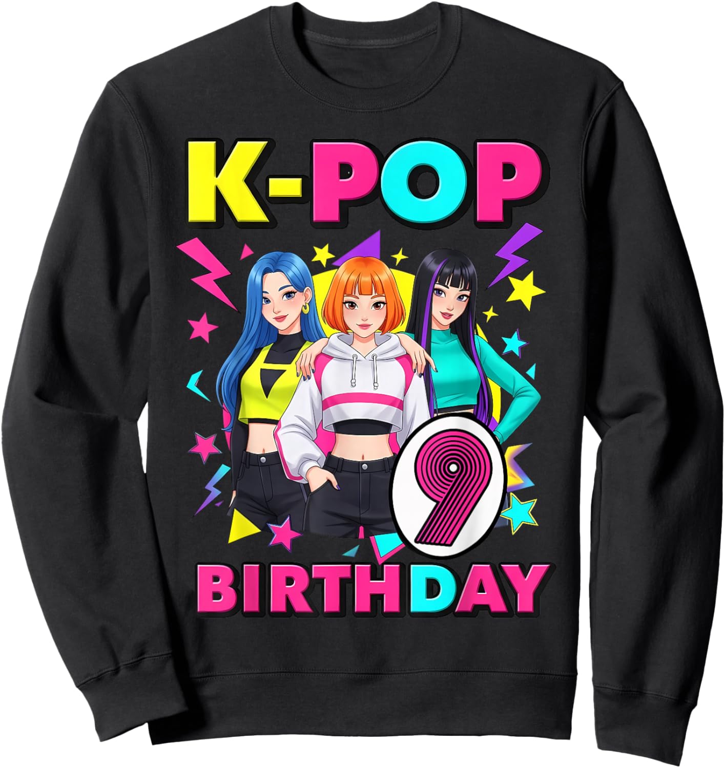 9 Years Old Birthday K Pop Kids 9th Birthday Girls K-pop Sweatshirt - Sweatshirt | Black