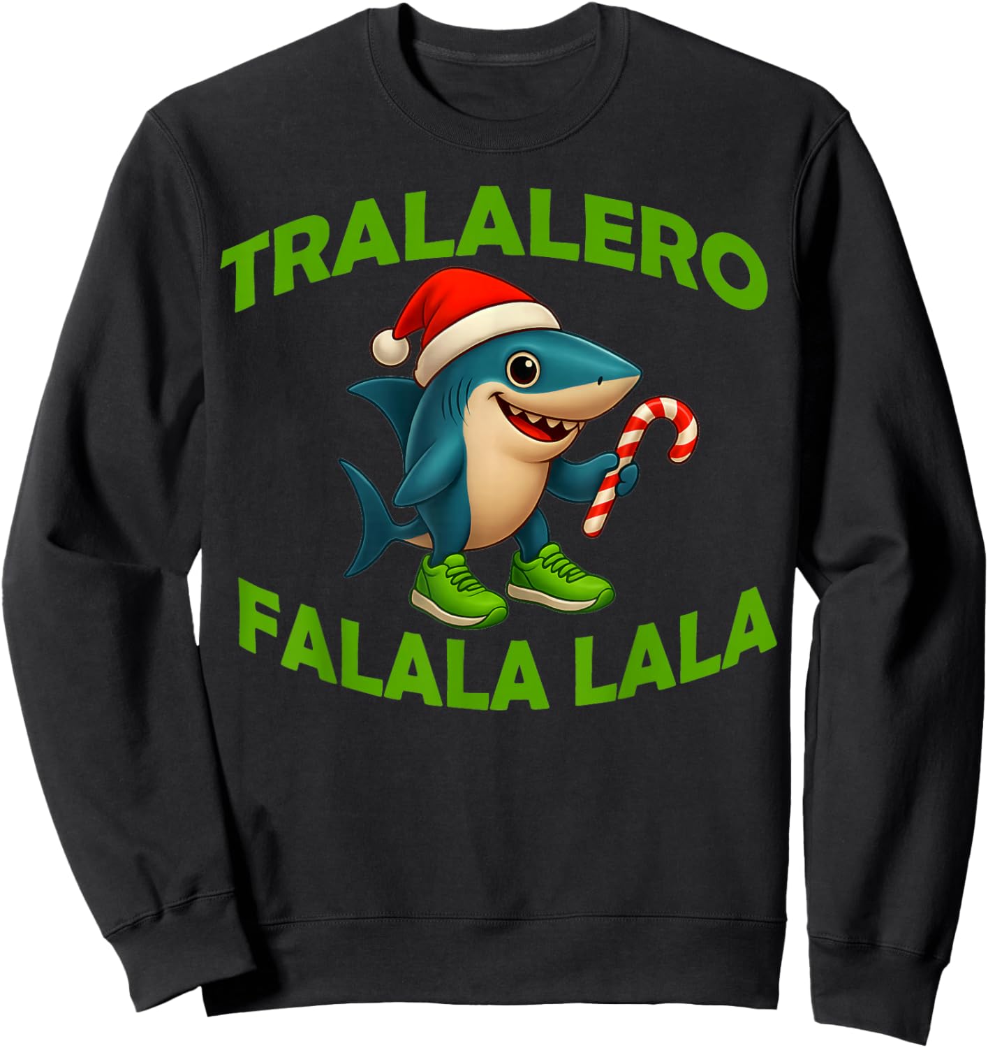 Italian Brainrot Tralalero Falala Funny Christmas Shark Meme Sweatshirt - Sweatshirt | Black