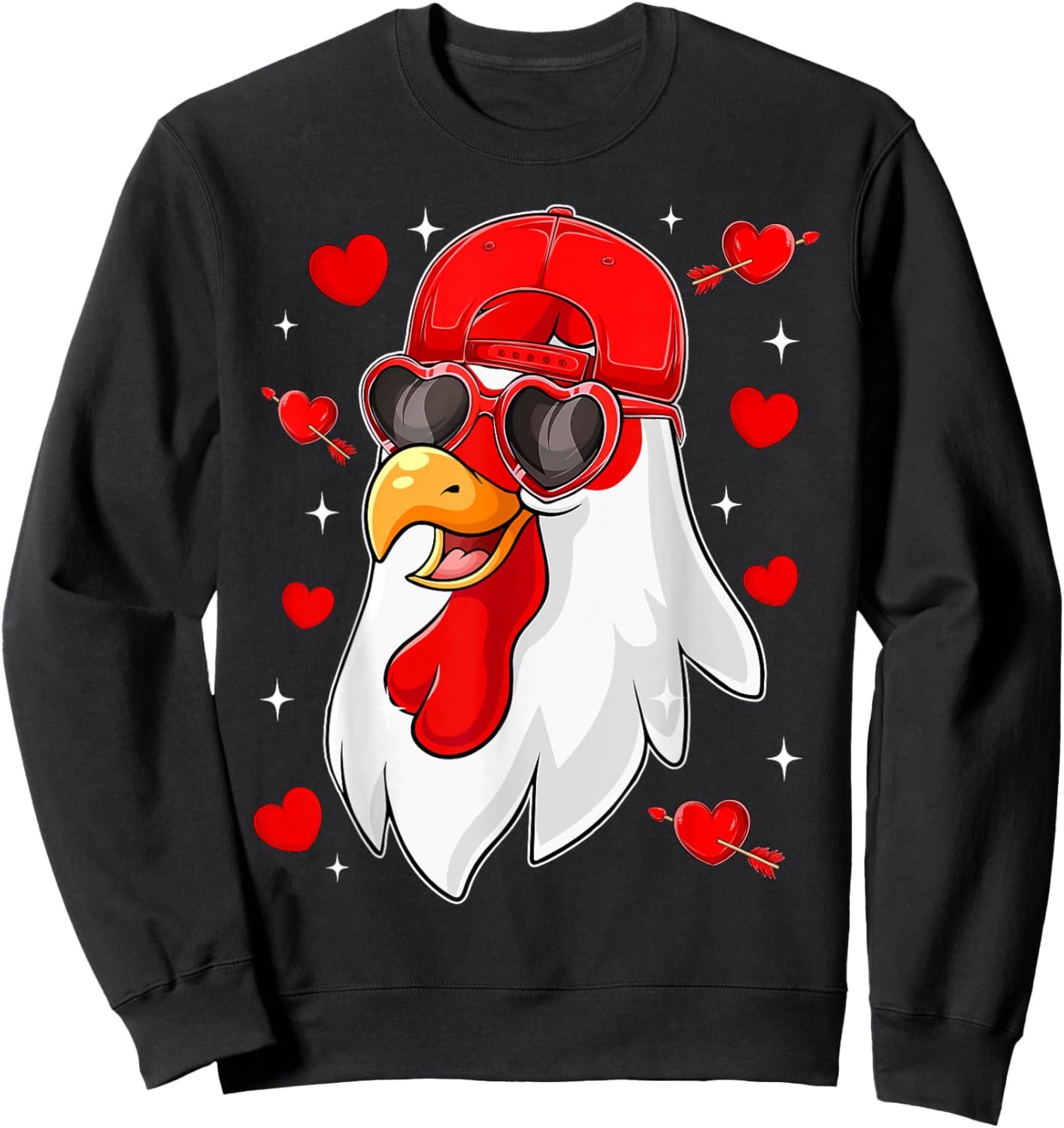 Funny Chicken with Hearts Happy Valentines Boys Men Sweatshirt - Sweatshirt | Black