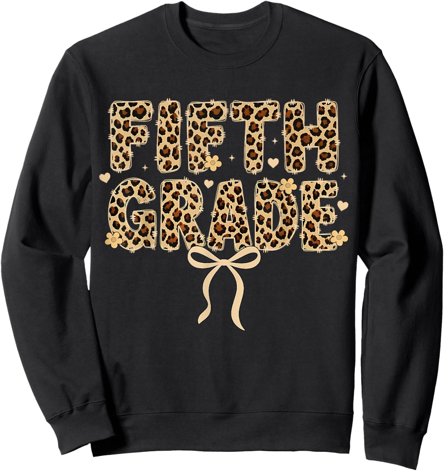 Fifth Grade Leopard Coquette Bow Back to School Women Girls Sweatshirt - Sweatshirt | Black