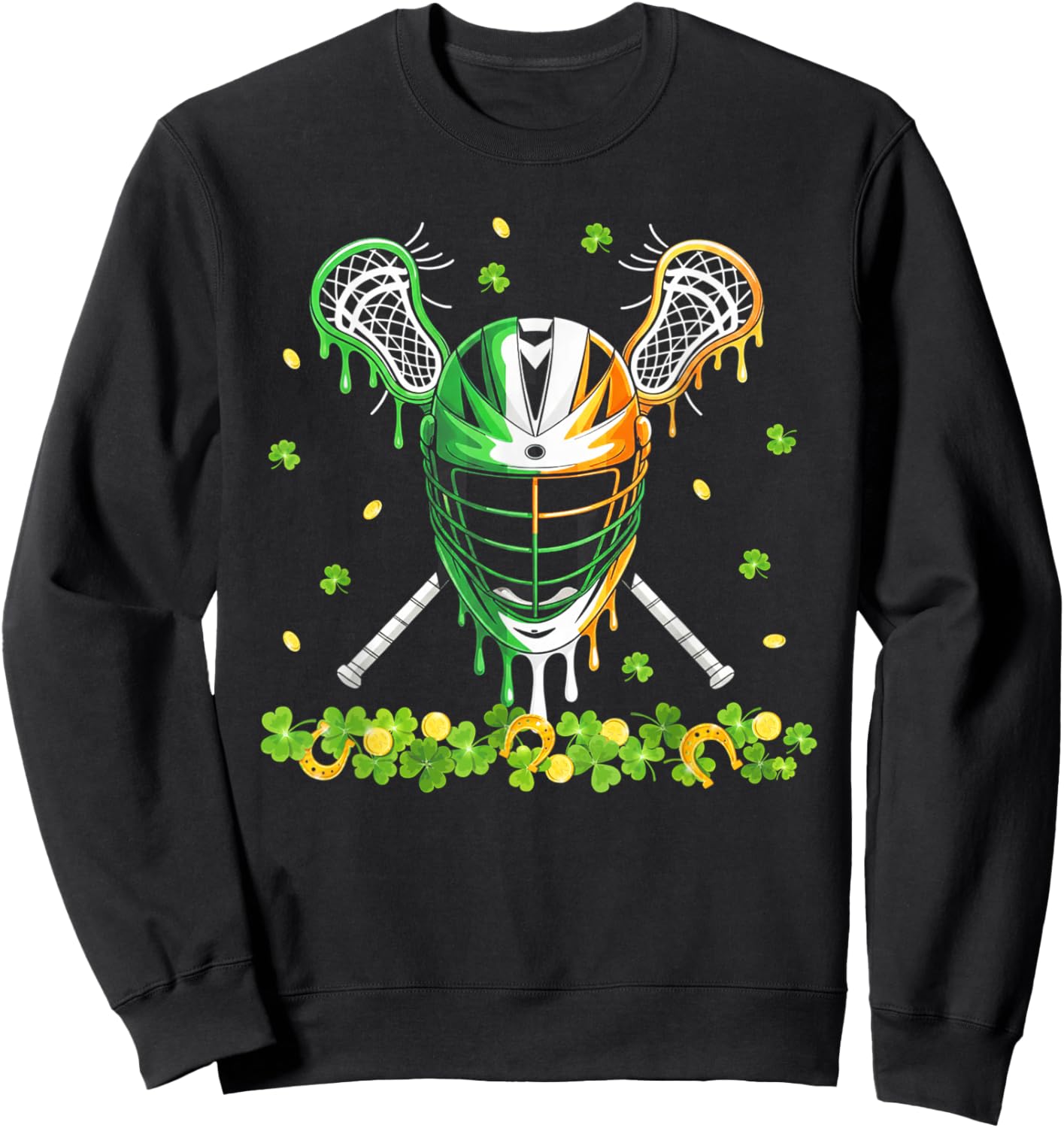 St Patrick’s Day Lacrosse Drip Lax Helmet Sticks Shamrock Sweatshirt - Sweatshirt | Black