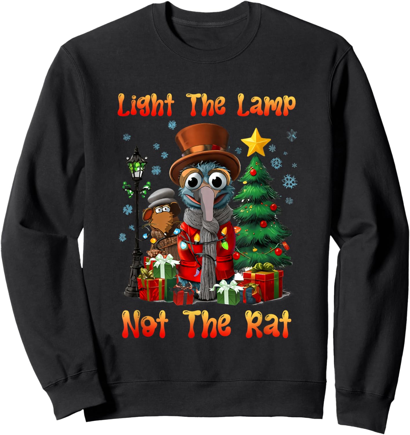 Light a Lamp Not a Rat Christmas Funny Holiday Saying Sweatshirt - Sweatshirt | Black