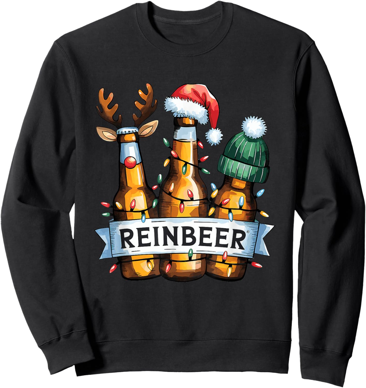 Reinbeer Funny Christmas Beer Bottles Sweatshirt - Sweatshirt | Black