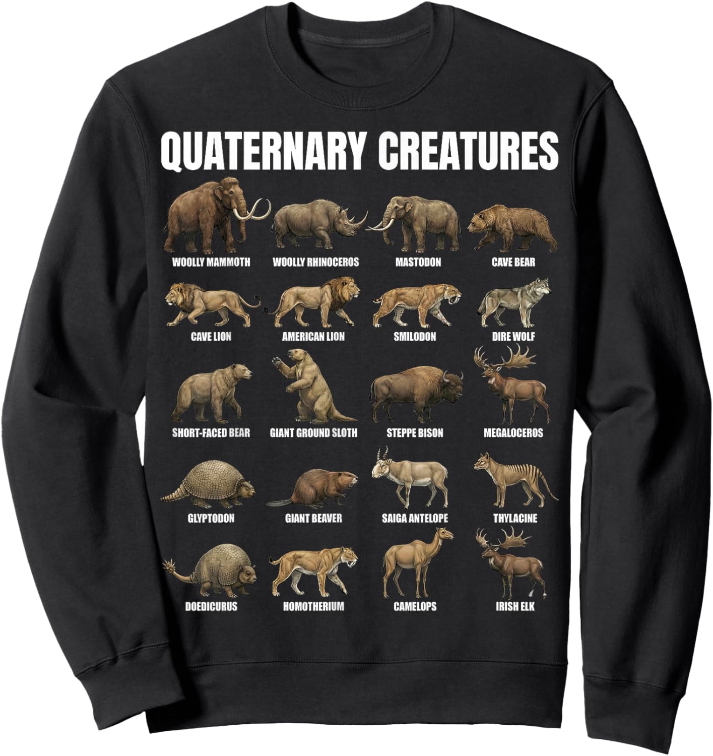 Quaternary Creatures Chart Pleistocene Megafauna Animals Sweatshirt - Sweatshirt | Black