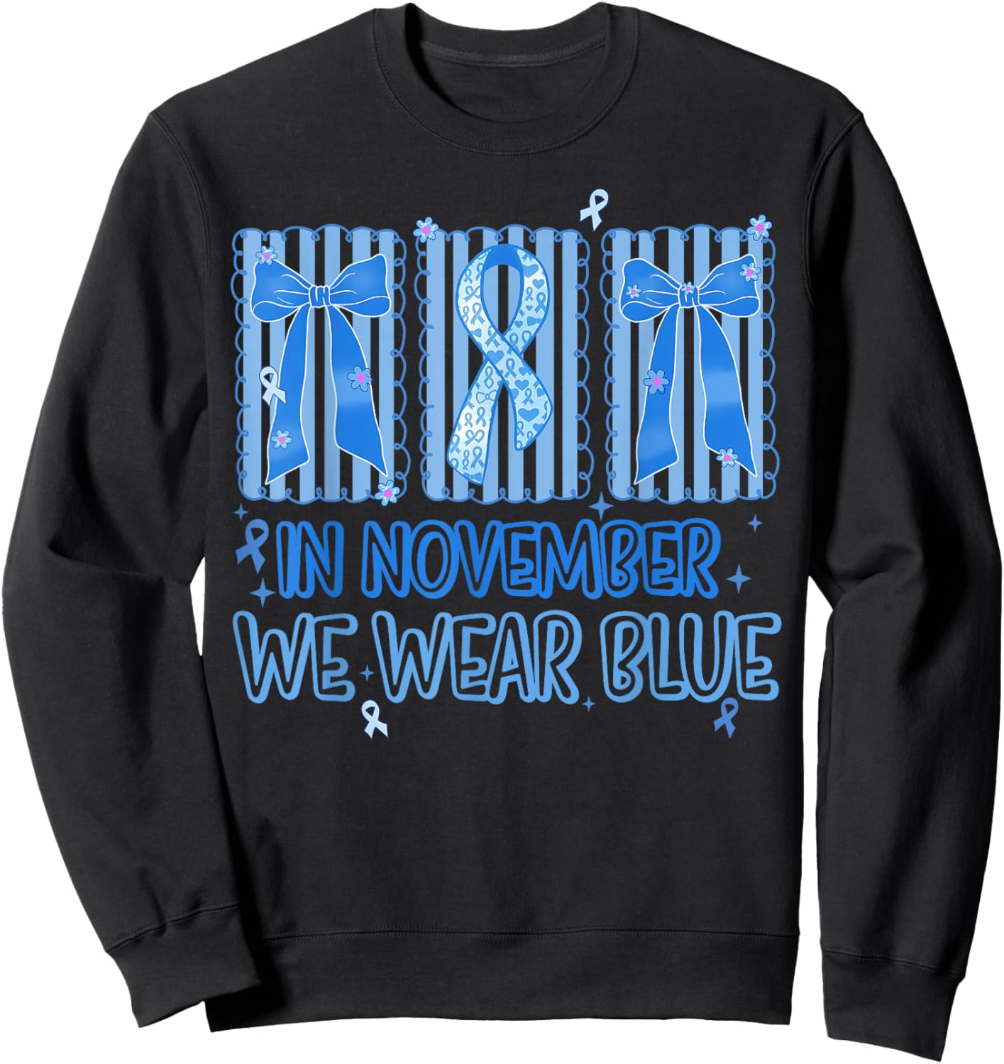 in November We Wear Blue Diabetes Support Type 1 Coquette Sweatshirt - Sweatshirt | Black