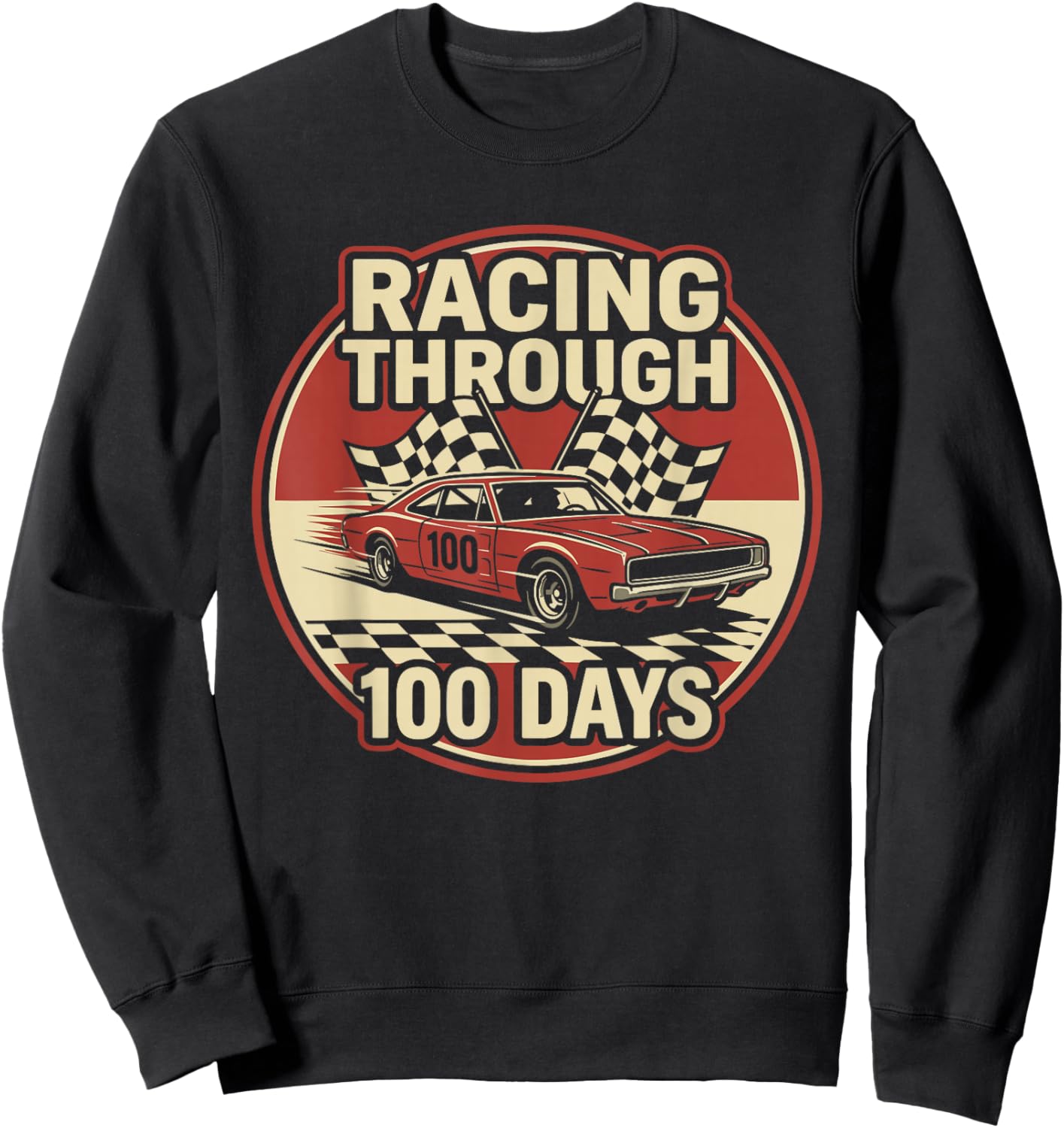 100 Days of School Race Car Racing Happy 100th Day Sweatshirt - Sweatshirt | Black