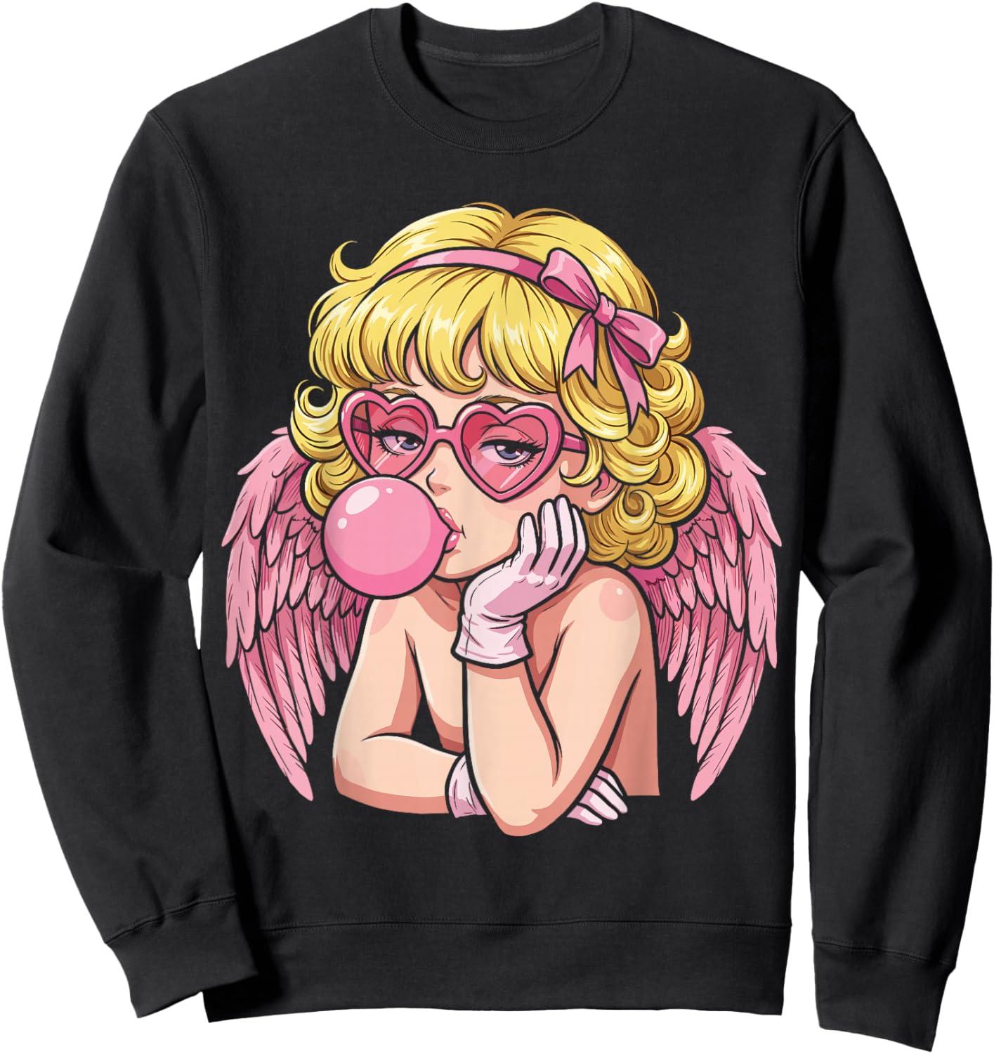 Cute Anime Cupid Blowing Bubble Gum Sweatshirt - Sweatshirt | Black