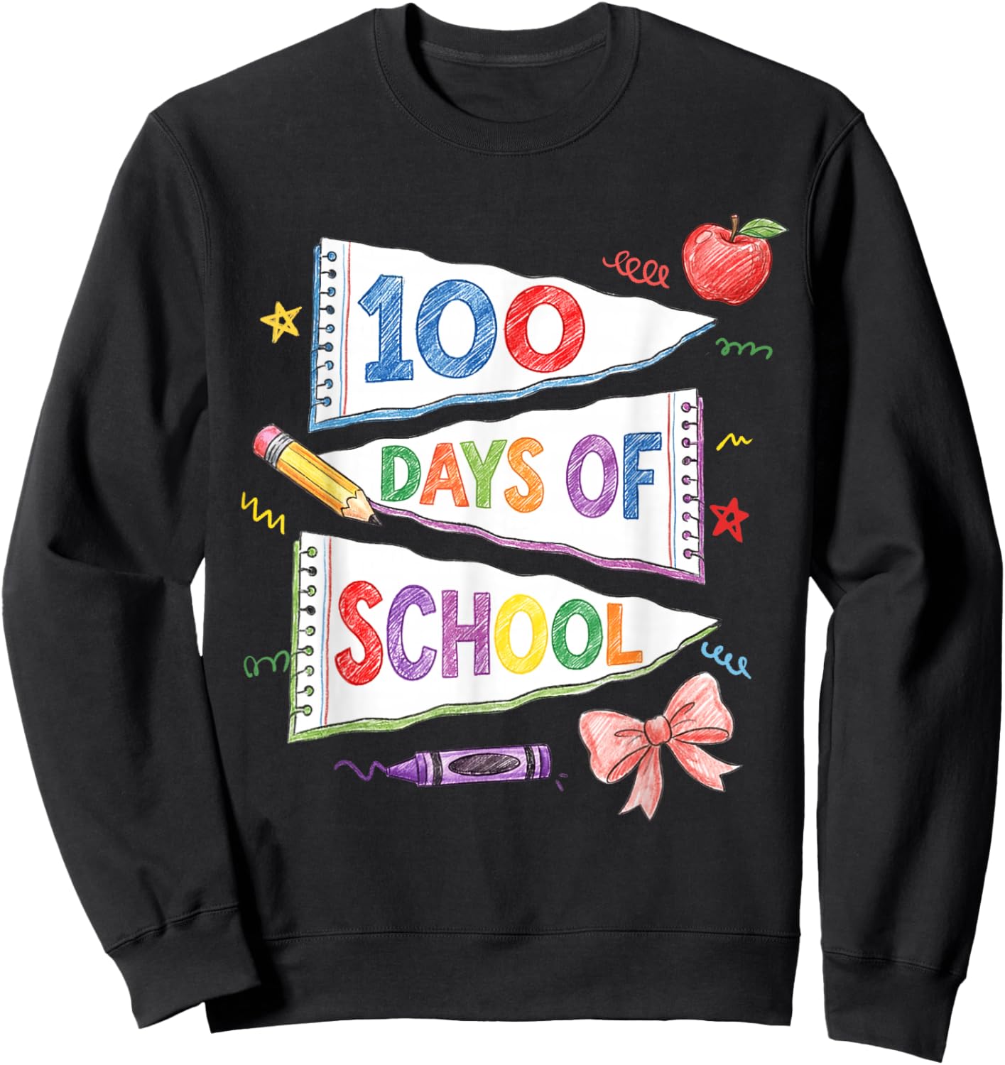 100 Days of School Pencil Coquette Bow Teachers Girls Kids Sweatshirt - Sweatshirt | Black