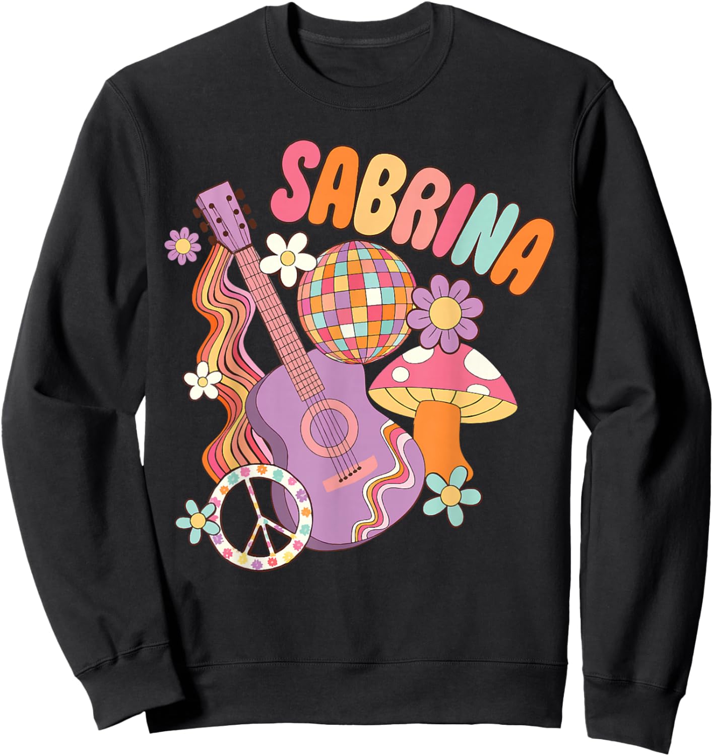 Girl Retro Sabrina First Name Personalized Groovy 80's Sweatshirt - Sweatshirt | Black