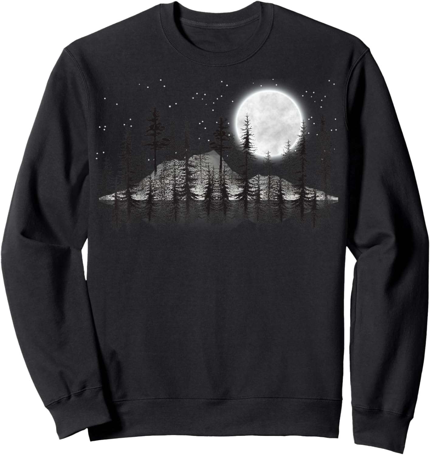 Mountain Forest, Moon and Stars Night Sky Sweatshirt - Sweatshirt | Black