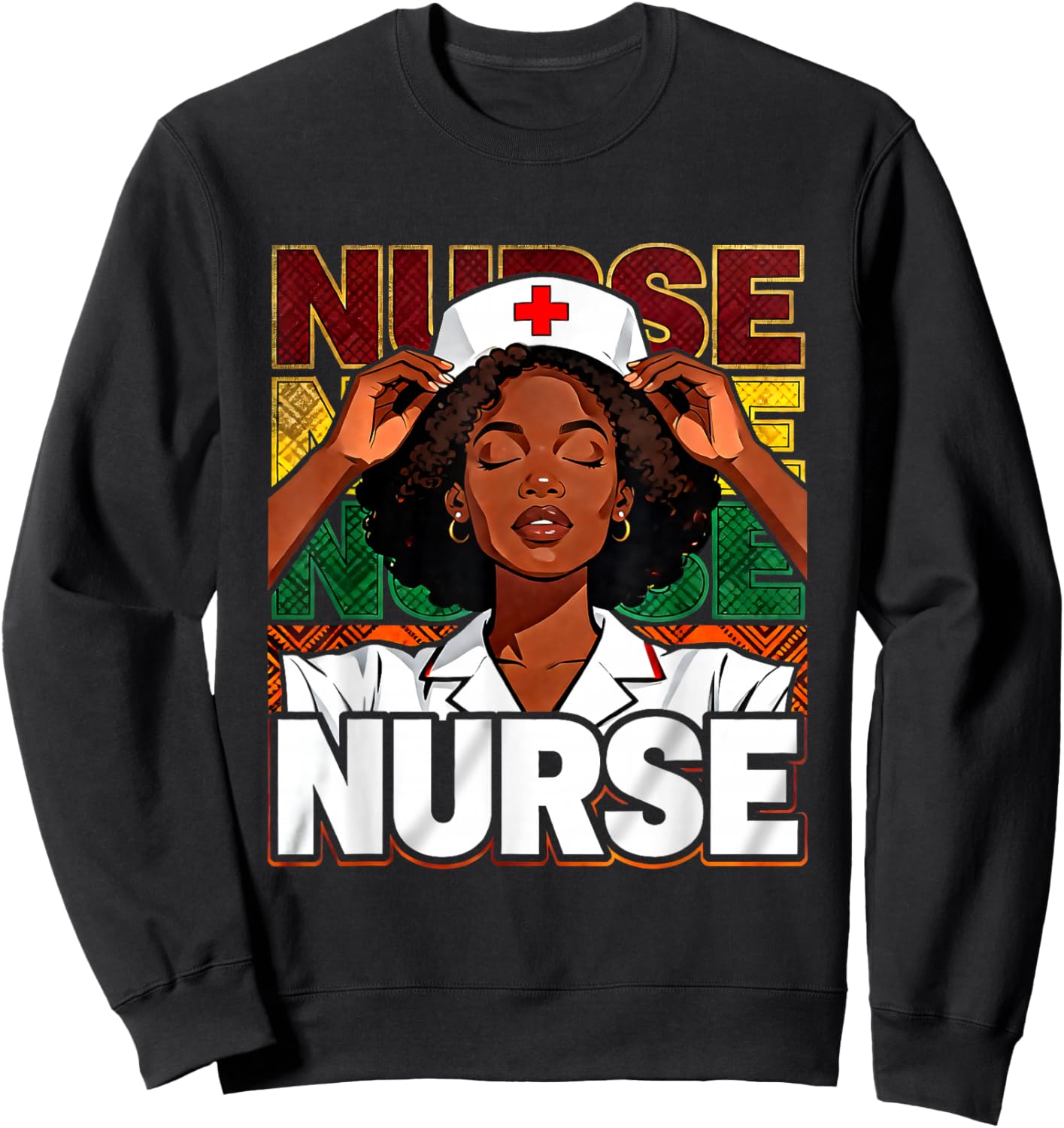 Afro Black Nurse Pride African Pattern RN LPN CNA Sweatshirt - Sweatshirt | Black