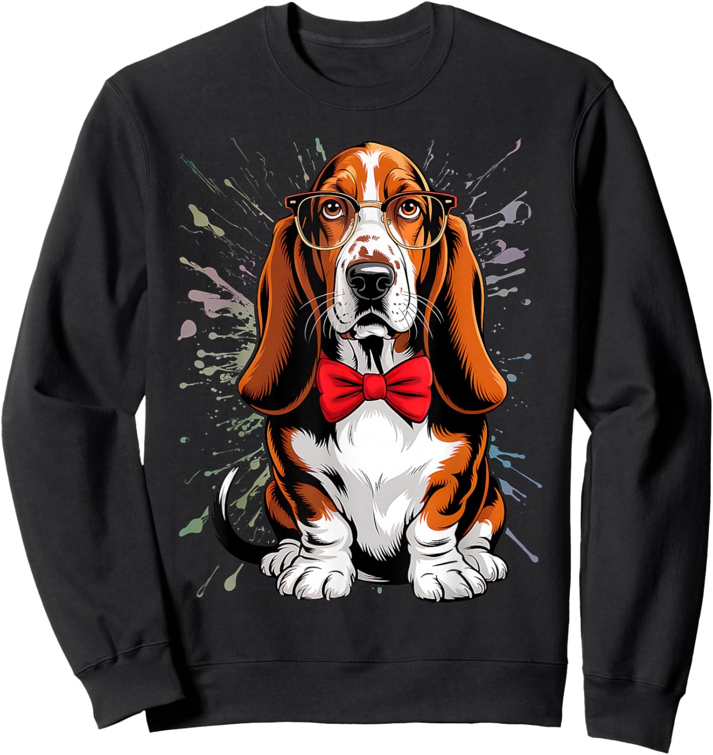 Basset Hound Dog in Classic Eyeglass and Bow Tie, Men Women Sweatshirt - Sweatshirt | Black
