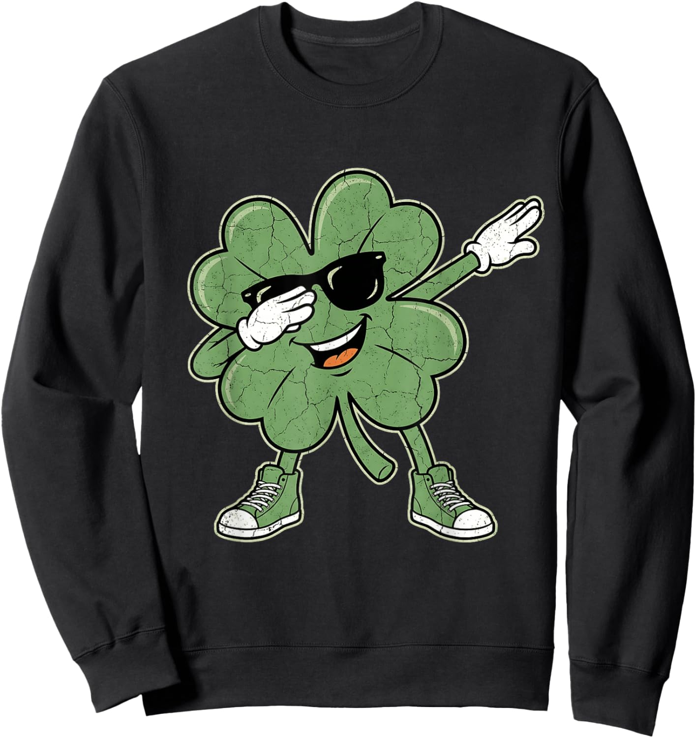 Dabbing Shamrock St Patricks Day Boys Kids St Paddys Pattys Sweatshirt - Sweatshirt | Black